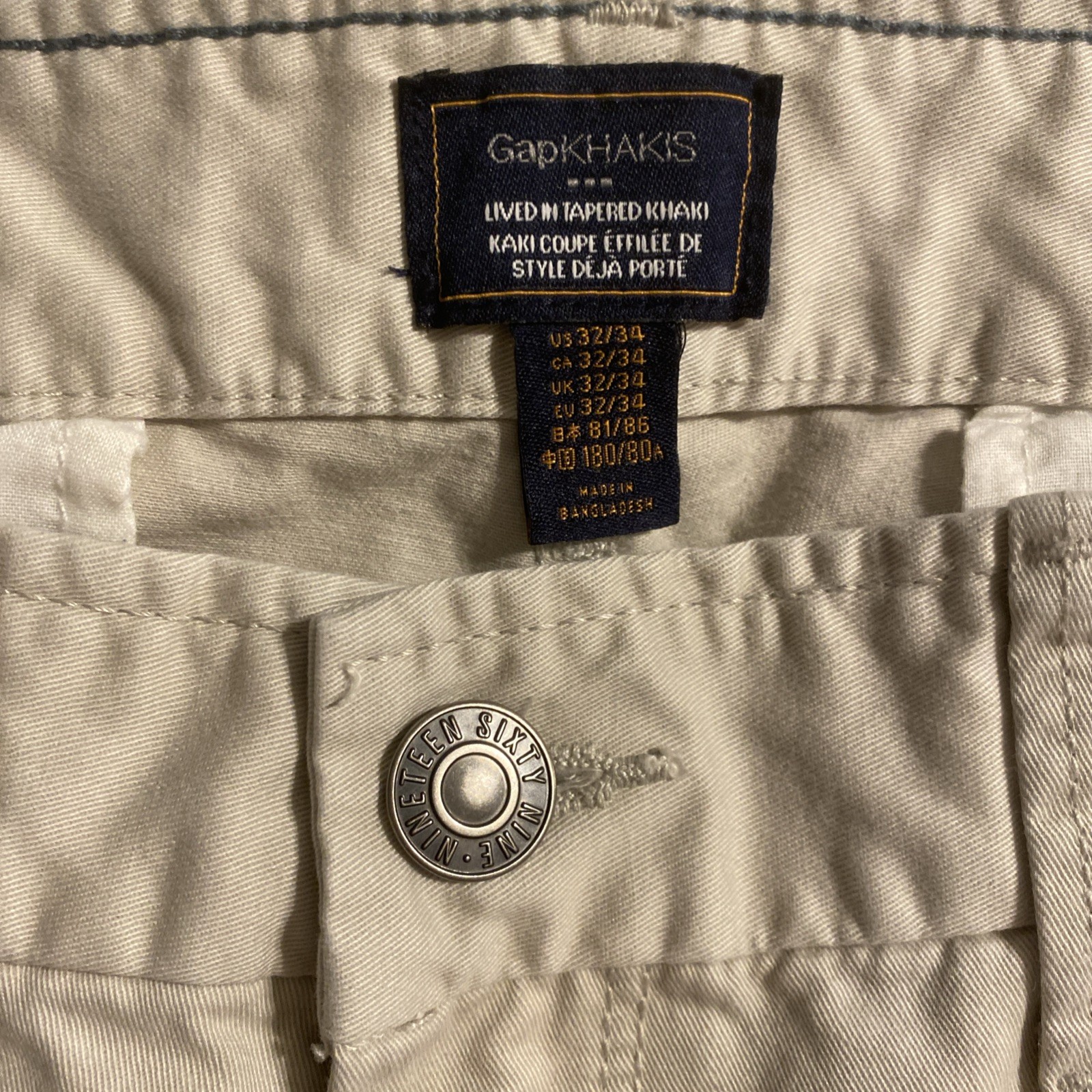 Gap Khakis Lived-In Tapered Khaki Pants Men’s 32×34 Beige Chinos NWOT