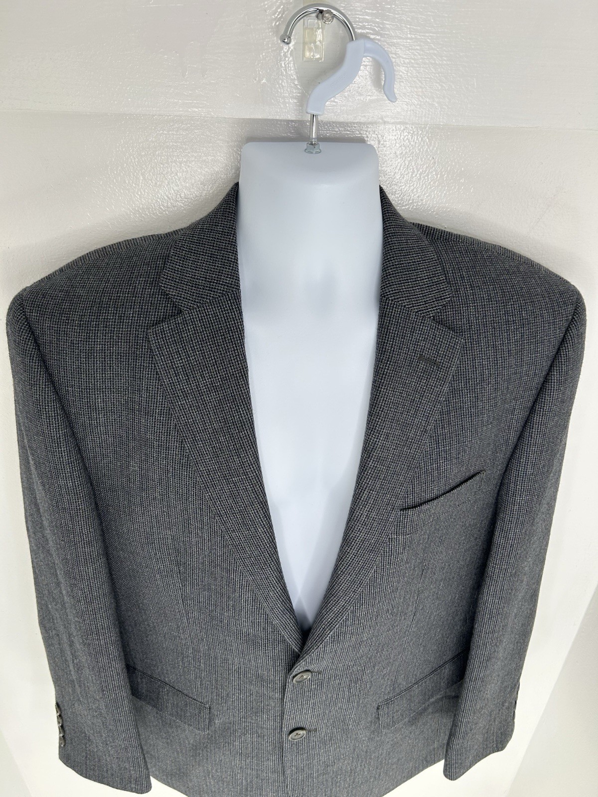 Chaps 100% Wool Gray Check Blazer Suit Coat Jacket Size 42R Business Classic