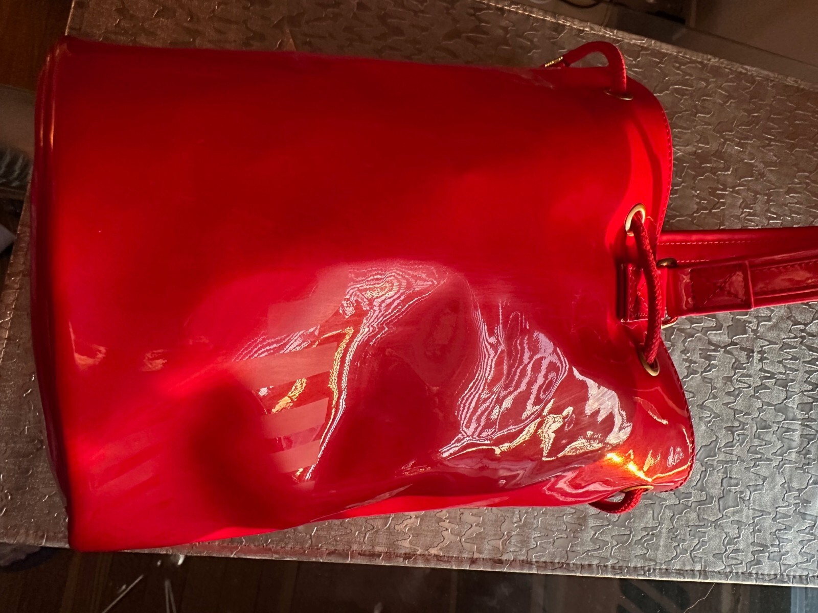 PRE-OWNED MOSCHINO BUCKET HANDBAG MADE IN ITALY BY REDWALL COLOR RED PVC PATENT