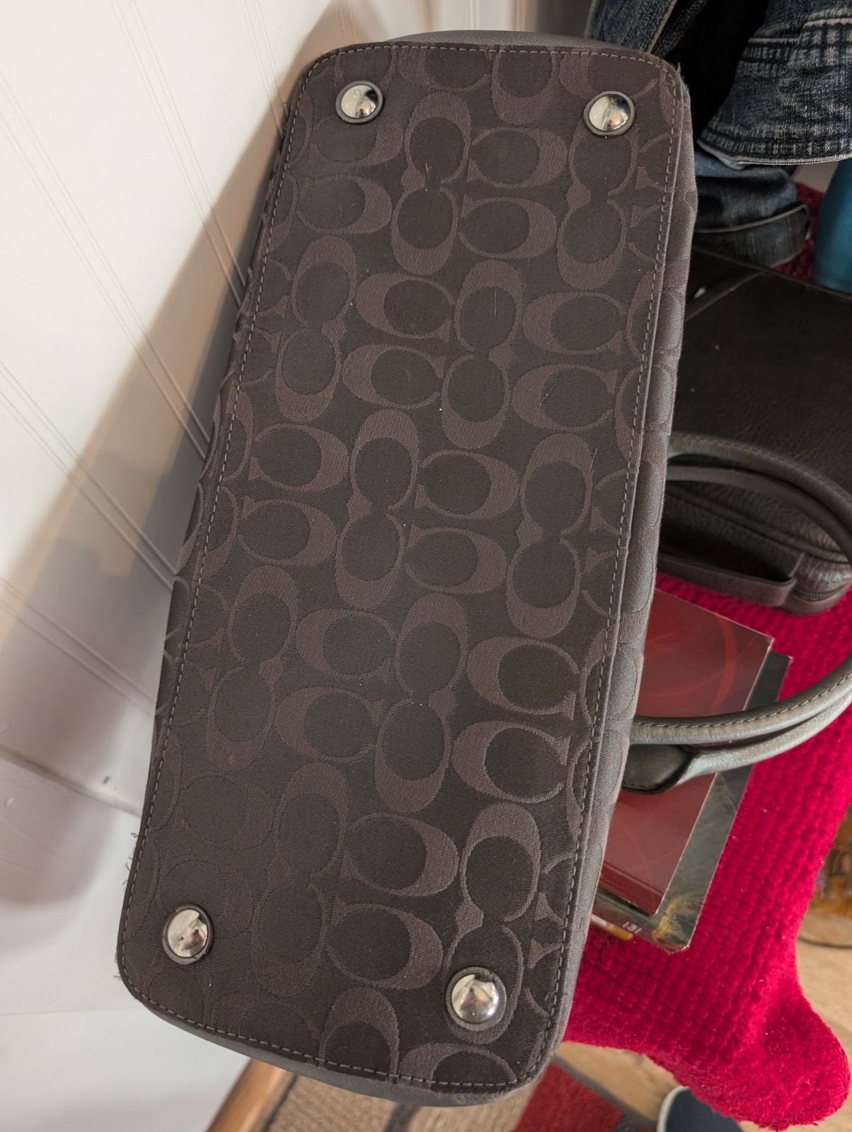 Beautiful Large Grey Black Coach Signature F 33804