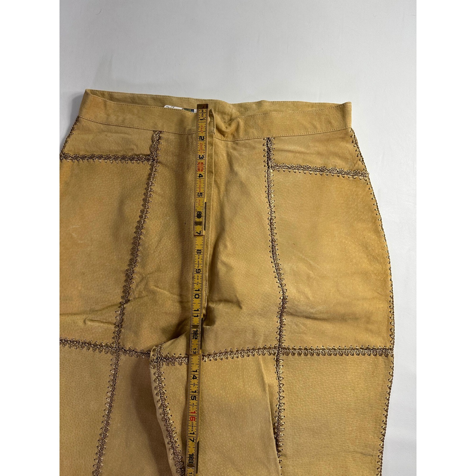 SMH Vintage Y2K Sz 14 30″ Waist Suede Patchwork Western Leather Pants Boho Flare
