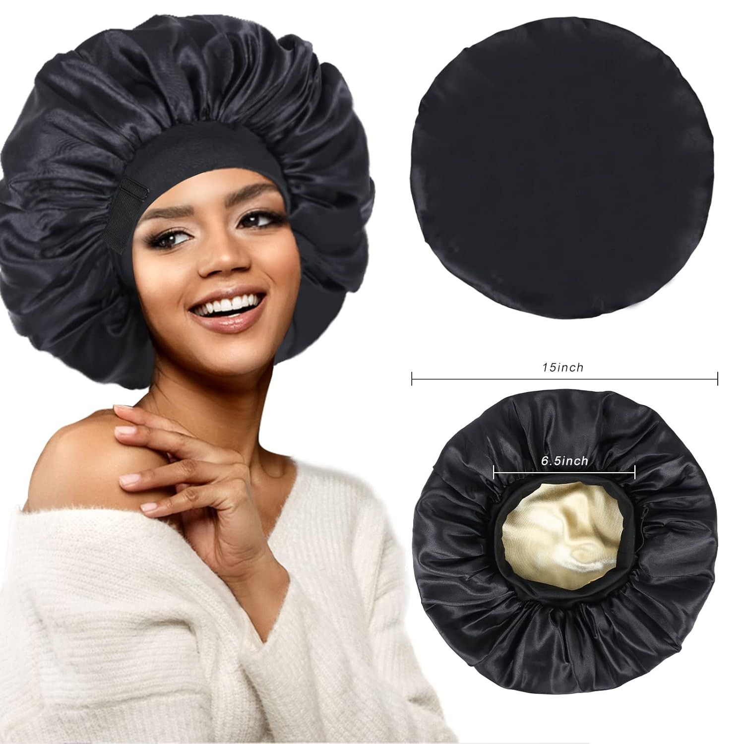 Silk Bonnet for Sleeping Double Layer Satin Bonnet Adjustable Bonnets for Black
