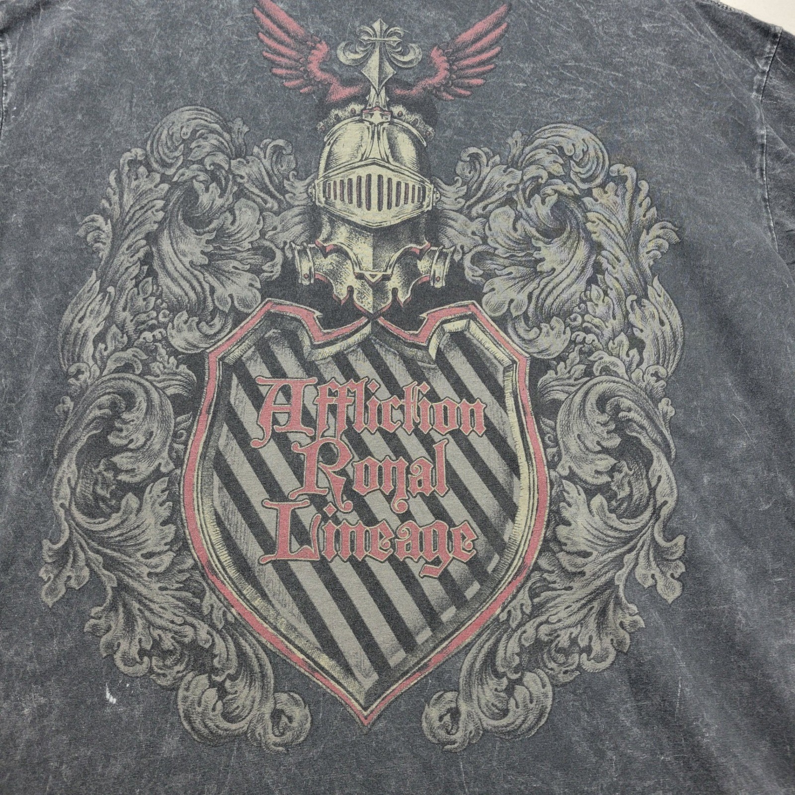Affliction Mens Royal Lineage Large Gray Distressed Skeleton T-Shirt Tee Y2K
