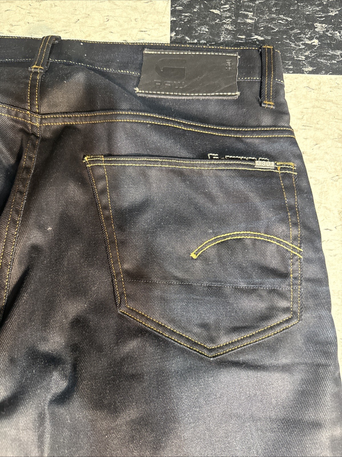 G Star Raw 3301 Straight Button Fly Dark Denim Blue Jeans Mens 34×34 Indigo EUC