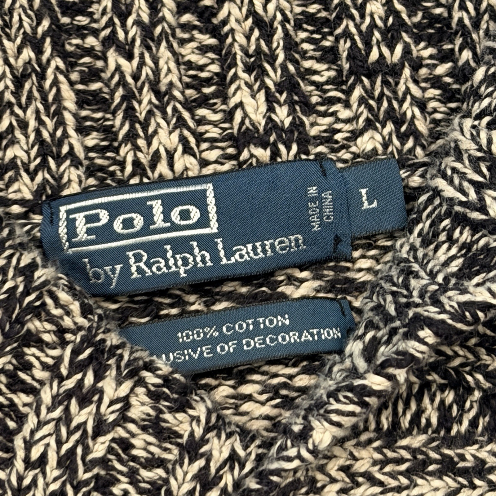 Polo Ralph Lauren Sweater Mens Large Black White Marled Turtleneck Heavy Knit