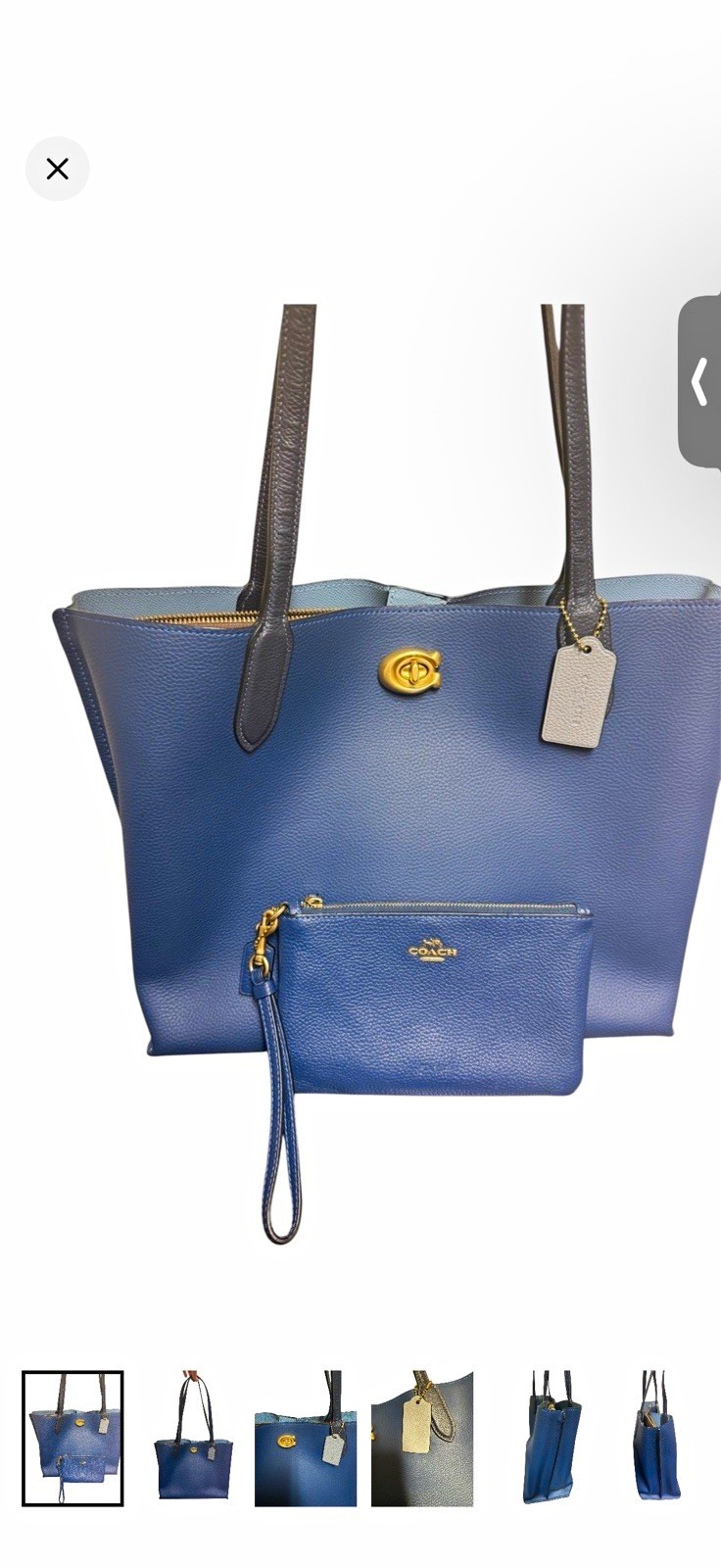 Coach Willow Blue Pebbled Tote Turnlock & Zip Gold Hardware w/ Wristlet