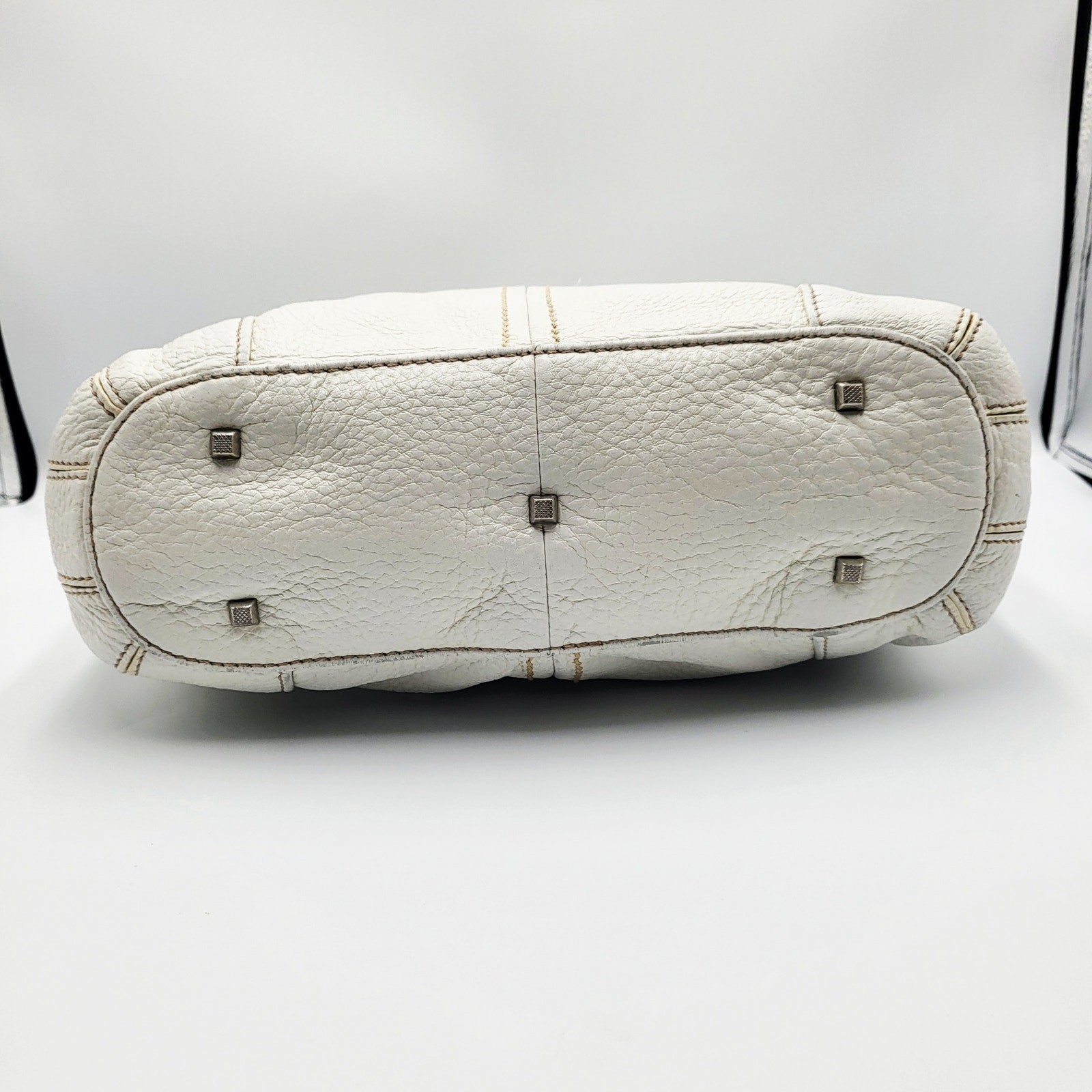 Celsius White Pebbled Genuine Leather Multicompartment Satchel Shoulder Bag