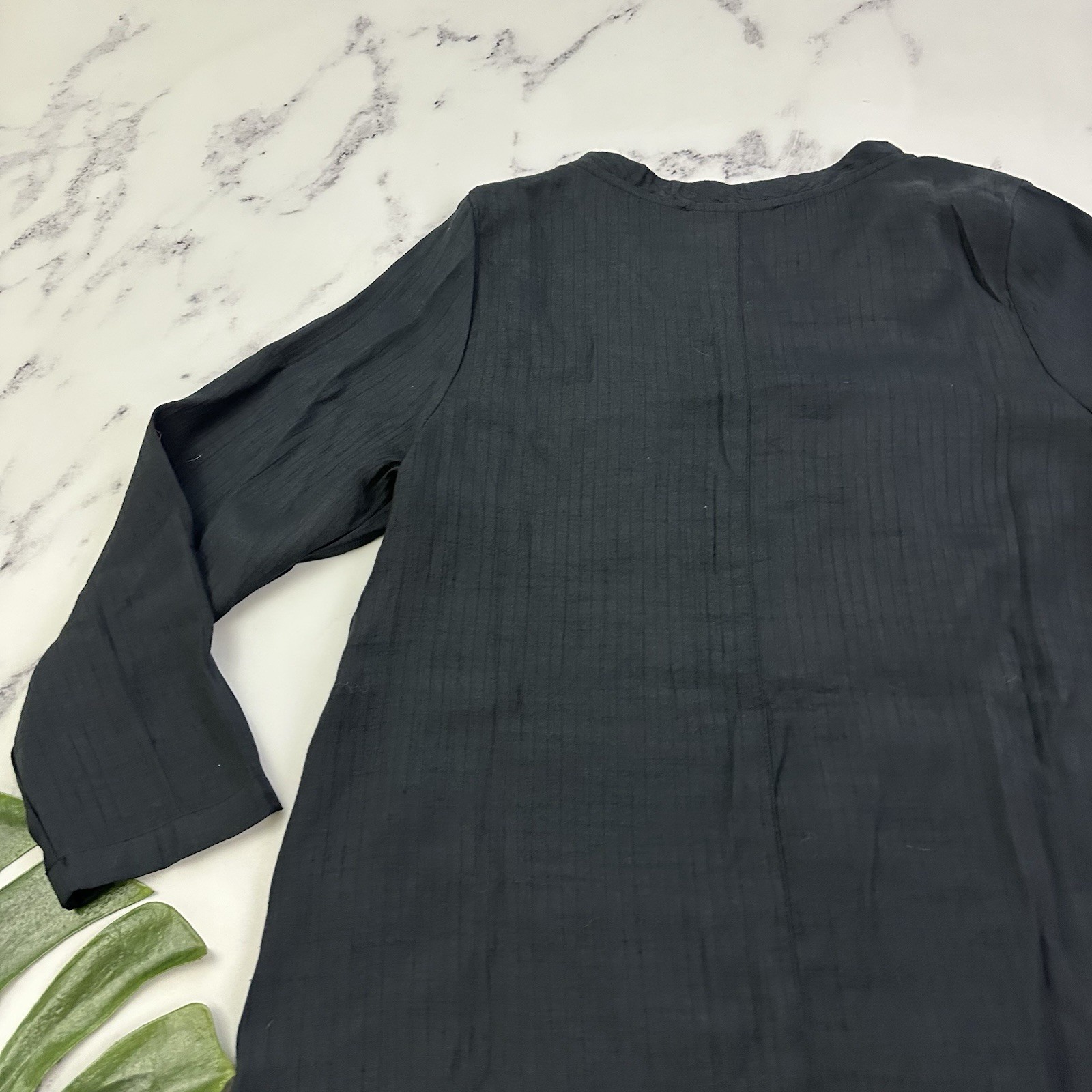Pretty Angel Womens Tunic Top Size M Black Lace Trim Button Front 3/4 Sleeve