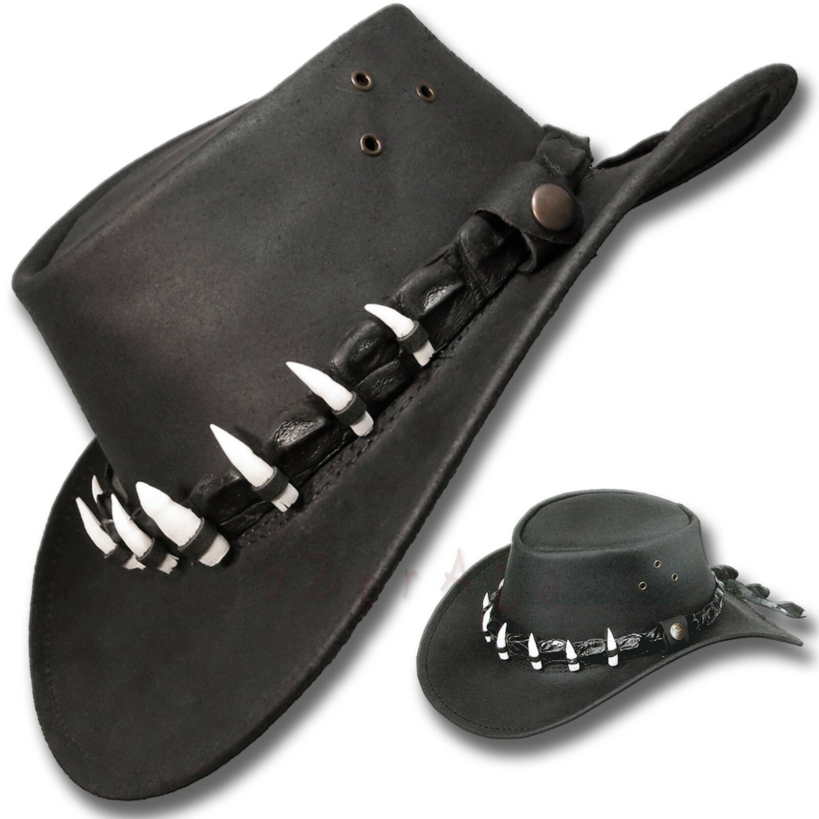 【oZtrALa】Aussie LEATHER Hat CROCODILE Teeth Band Cowboy DUNDEE Mens AUSTRALIAN