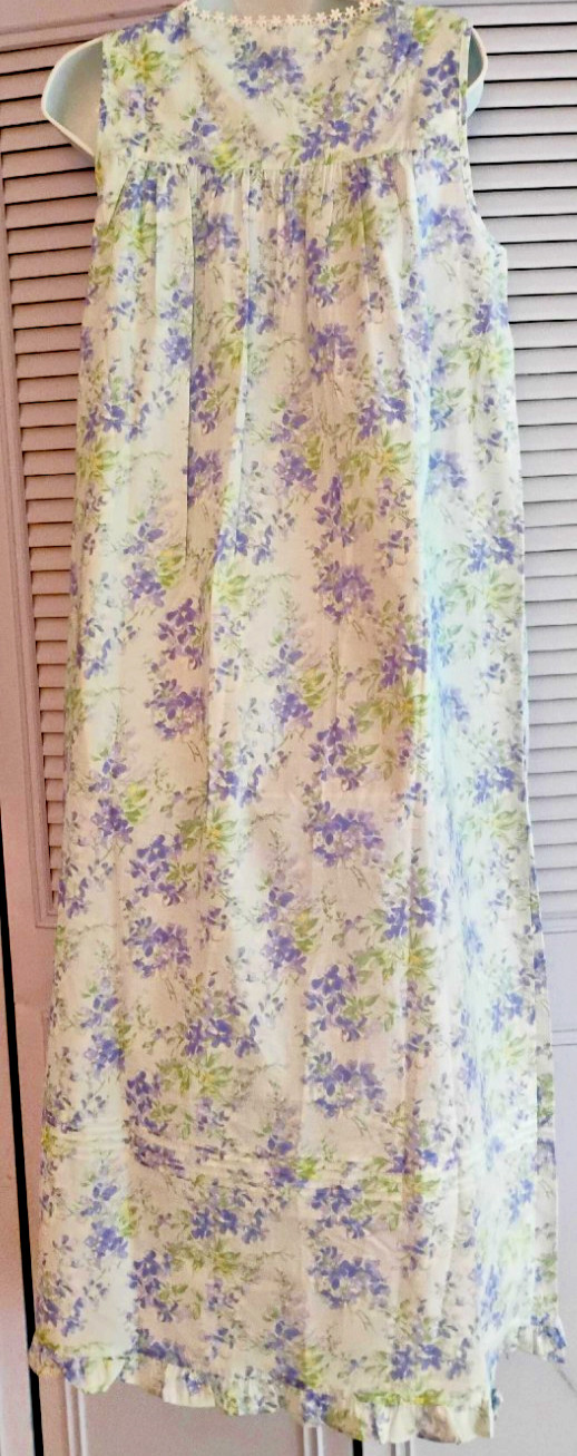 Eileen West Blue Multi Floral Sleeveless 100% Cotton Lawn Ballet Nightgown S