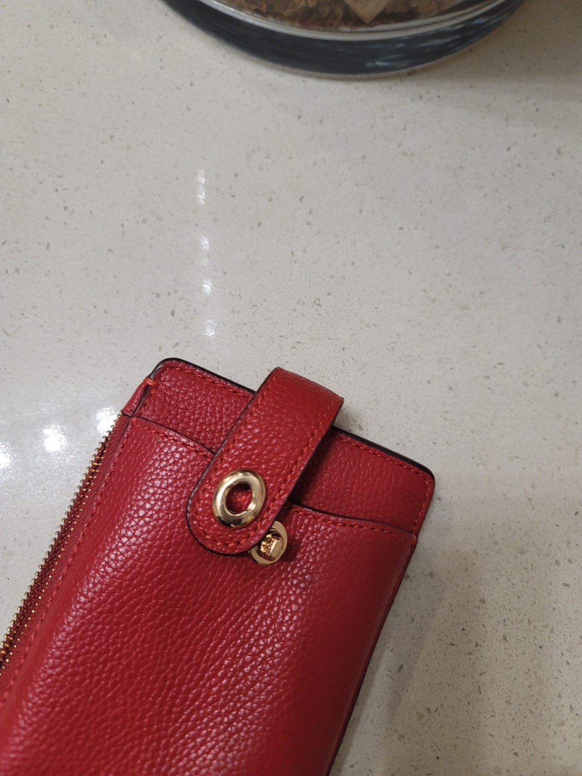 Coach CJ866 Essential Polished Pebbled Leather Phone Wallet Clutch Enamel Red