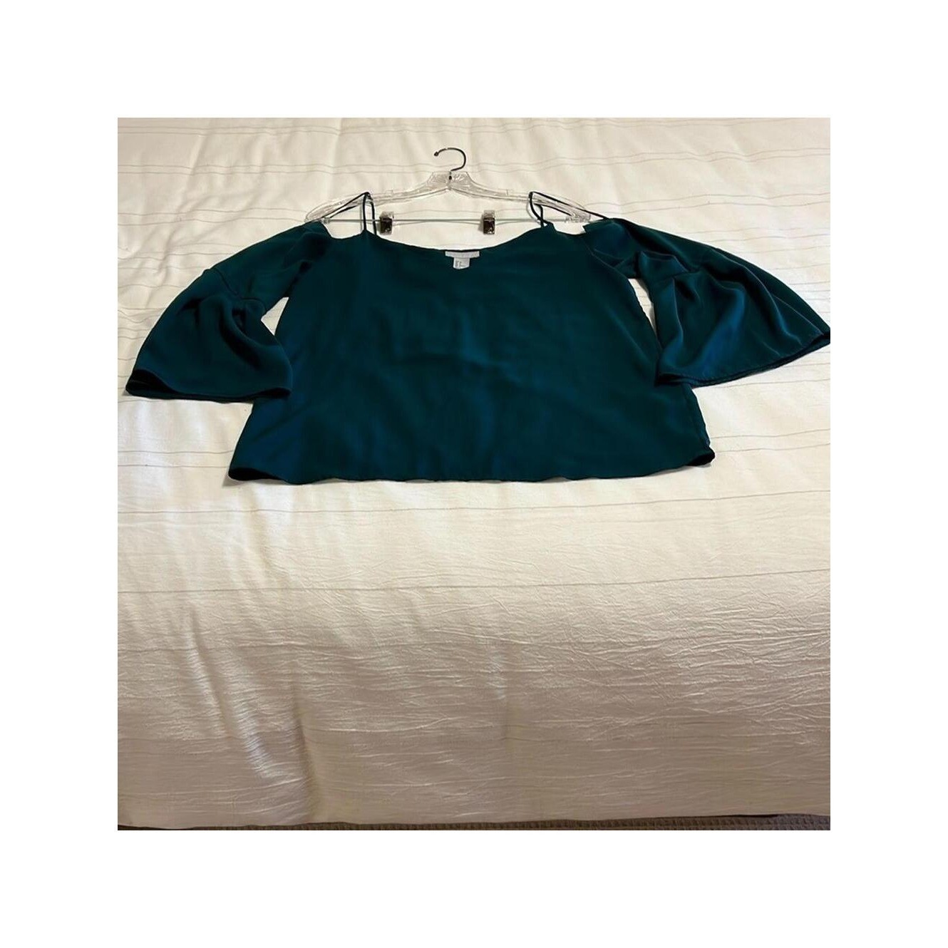 H&M Teal Green Cold Shoulder Bell Sleeve Blouse Women’s Size 6
