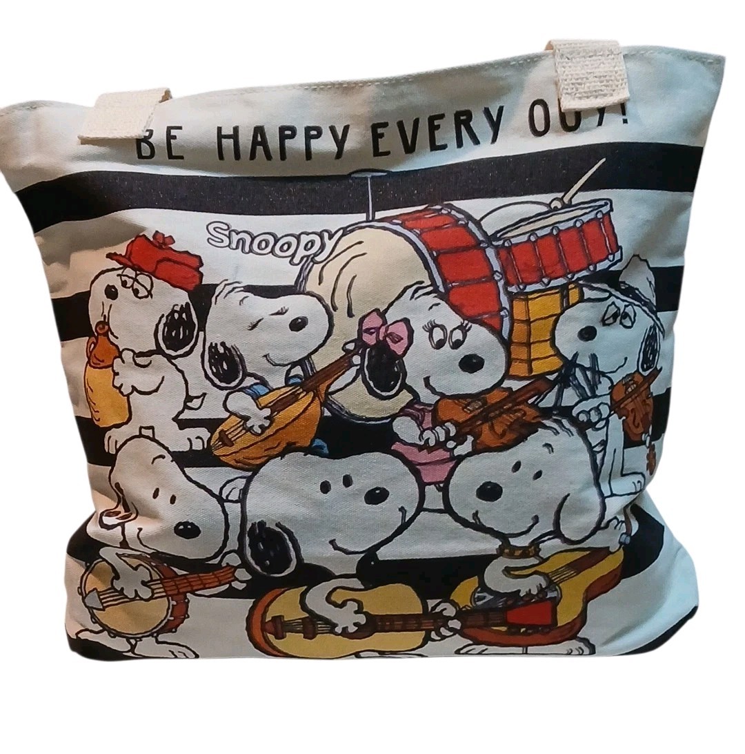 Peanuts -Large Snoopy Canvas Tote Bag,Meet Snoopy’s Family,Inside Pocket, Zipper