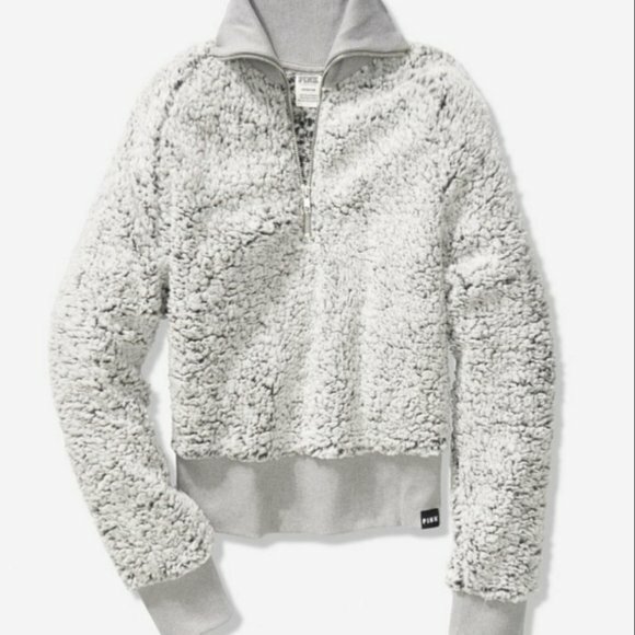 PINK Sharpa Gray Half Zipper Size L