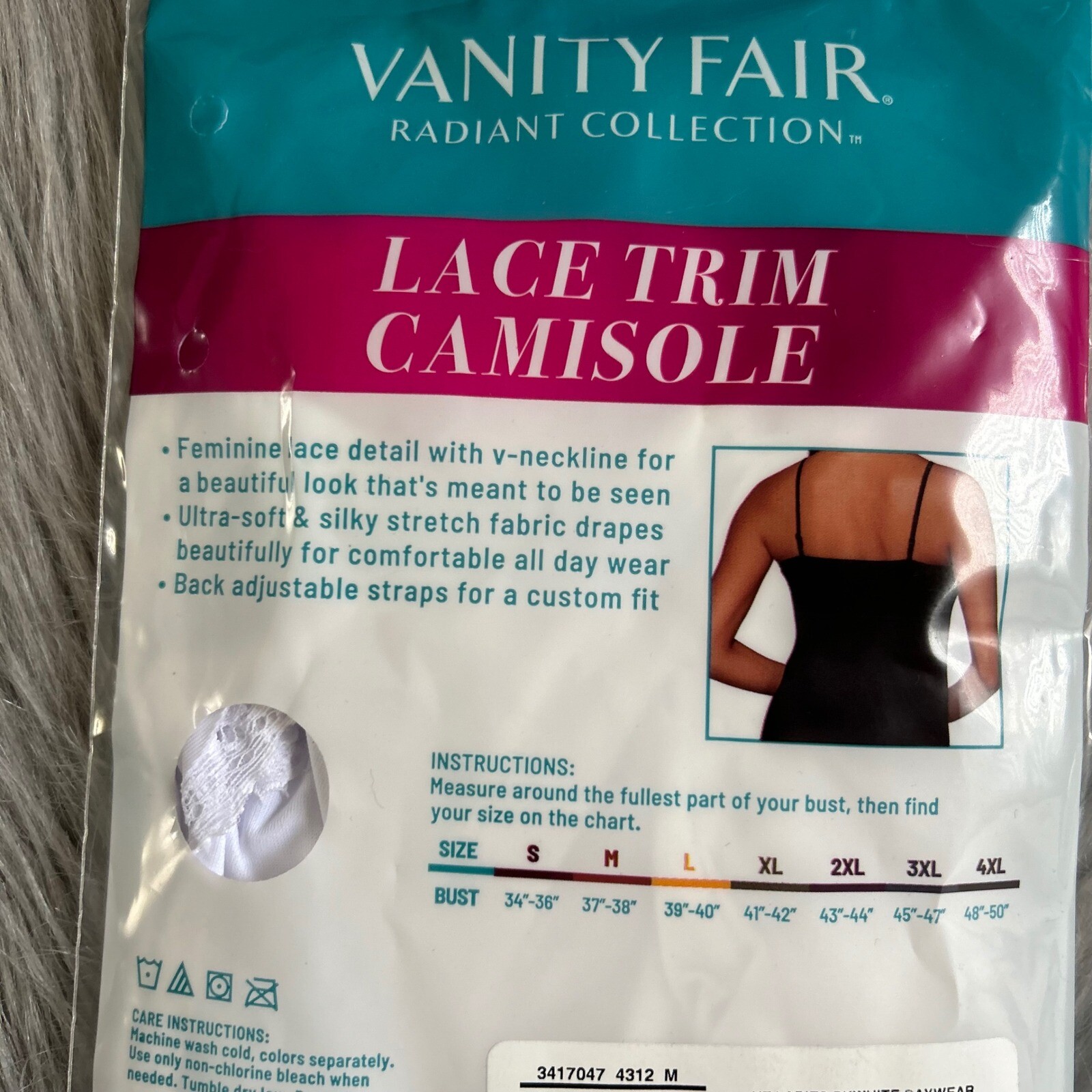 Vanity Fair Radiant Collection Lace Trim Camisole Women’s Size Medium White Tank