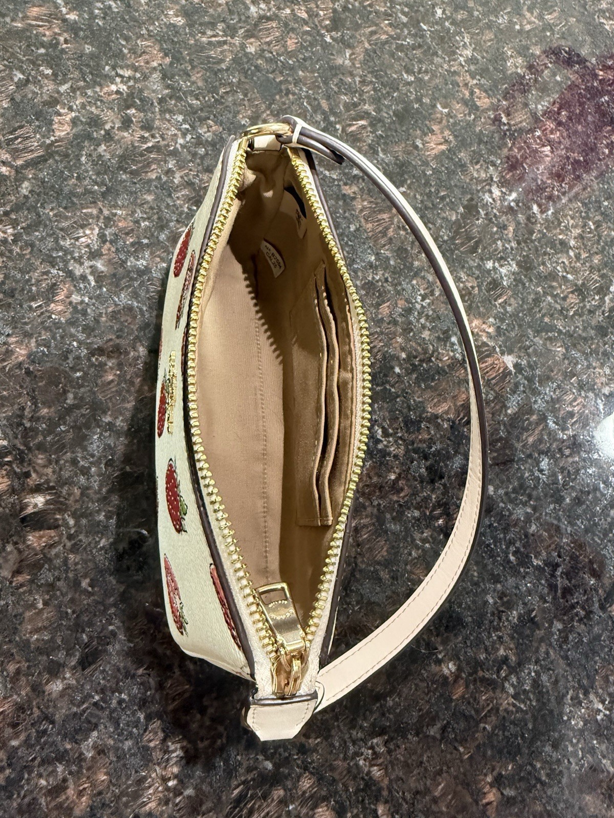 Coach Strawberry Print Zip Baguette Top Handle Bag w/ Detachable Strap