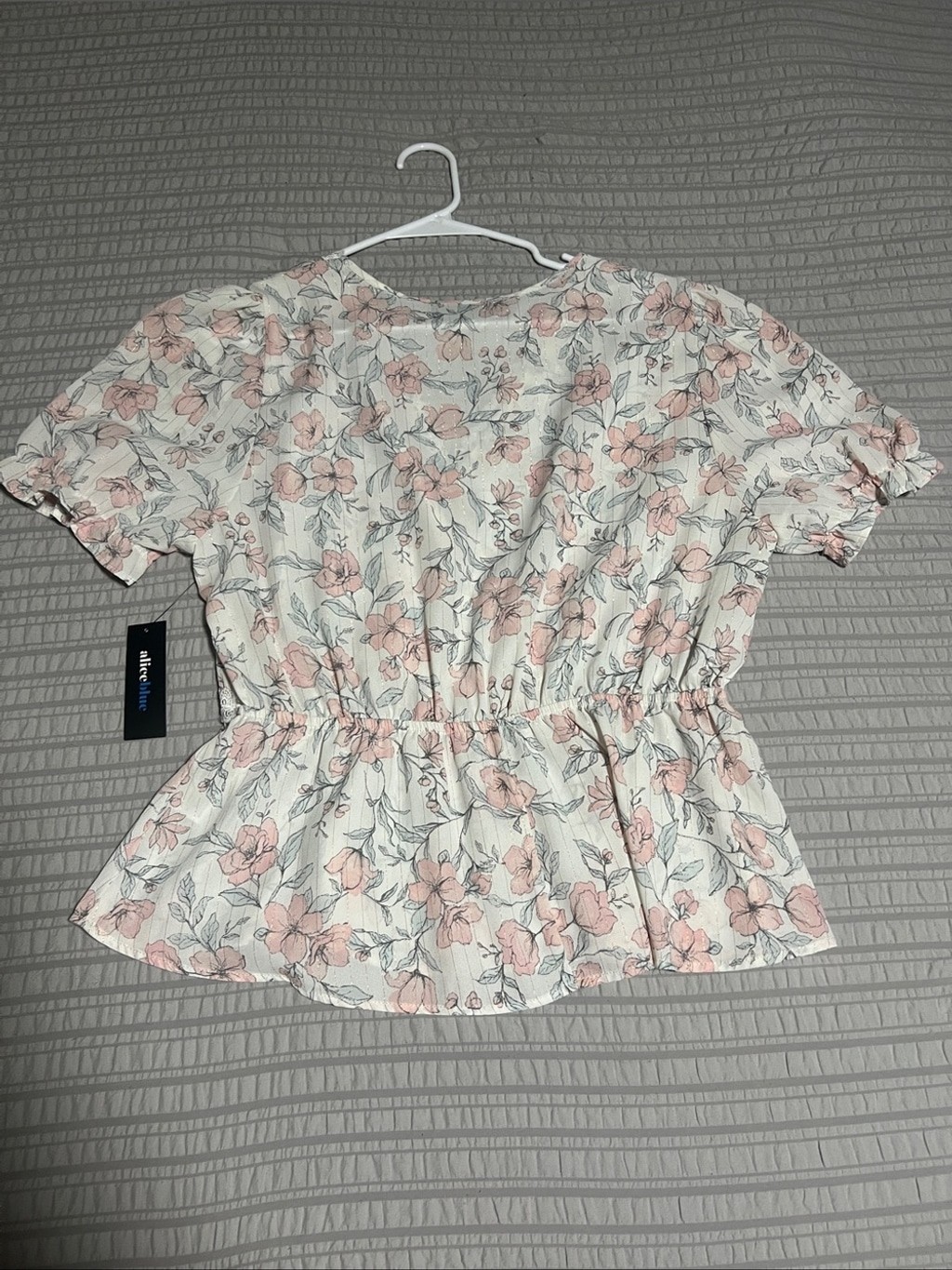 Alice Blue Cream Floral Lace-Trim Peplum Blouse