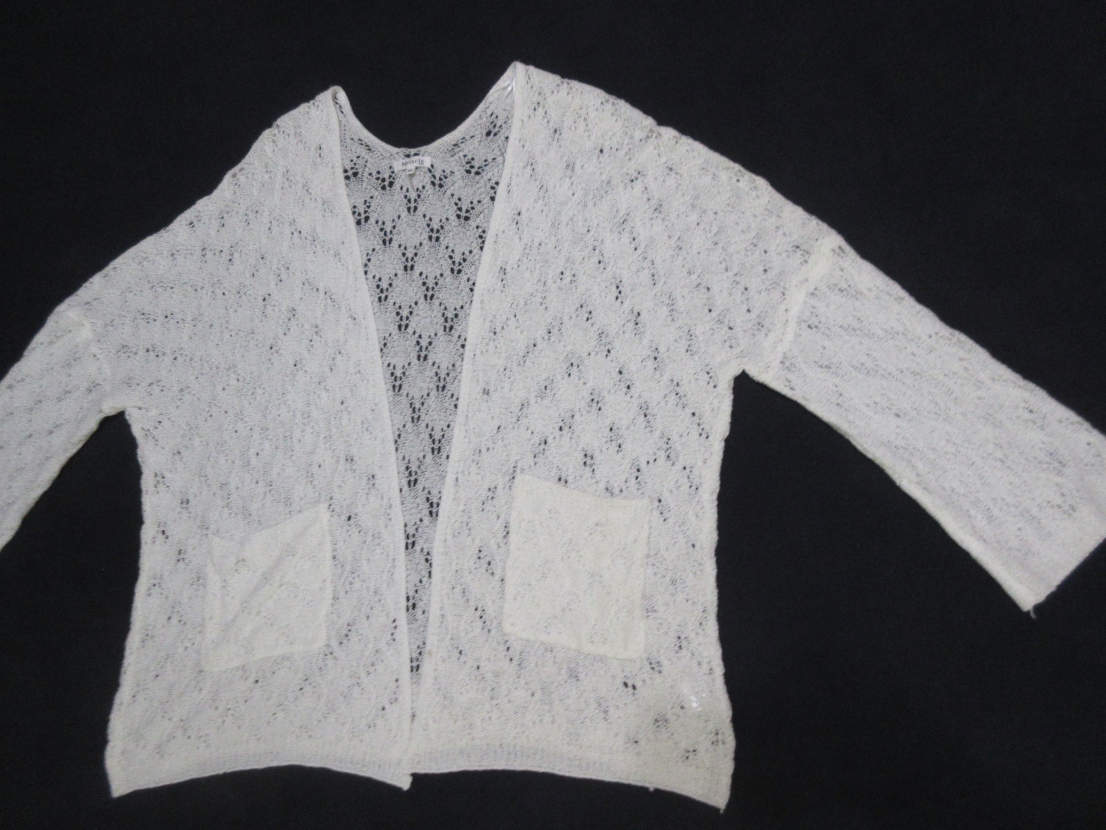 Miracle Open Weave Cream Color Crocheted Open Front Sweater, Size Med to Lg, Ex!