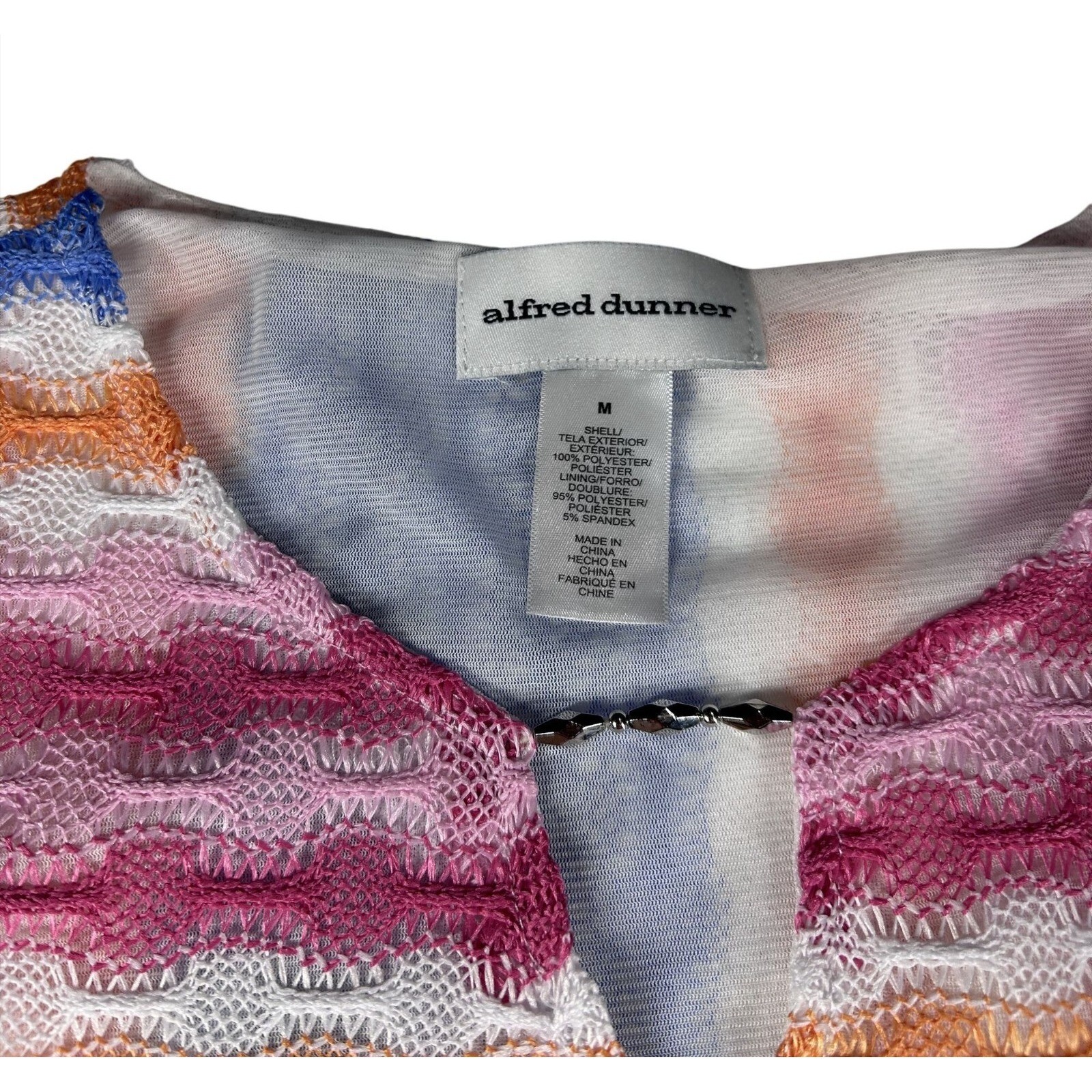 Alfred Dunner Paradise Island Striped Mesh Top Split Neck Size Medium NWT