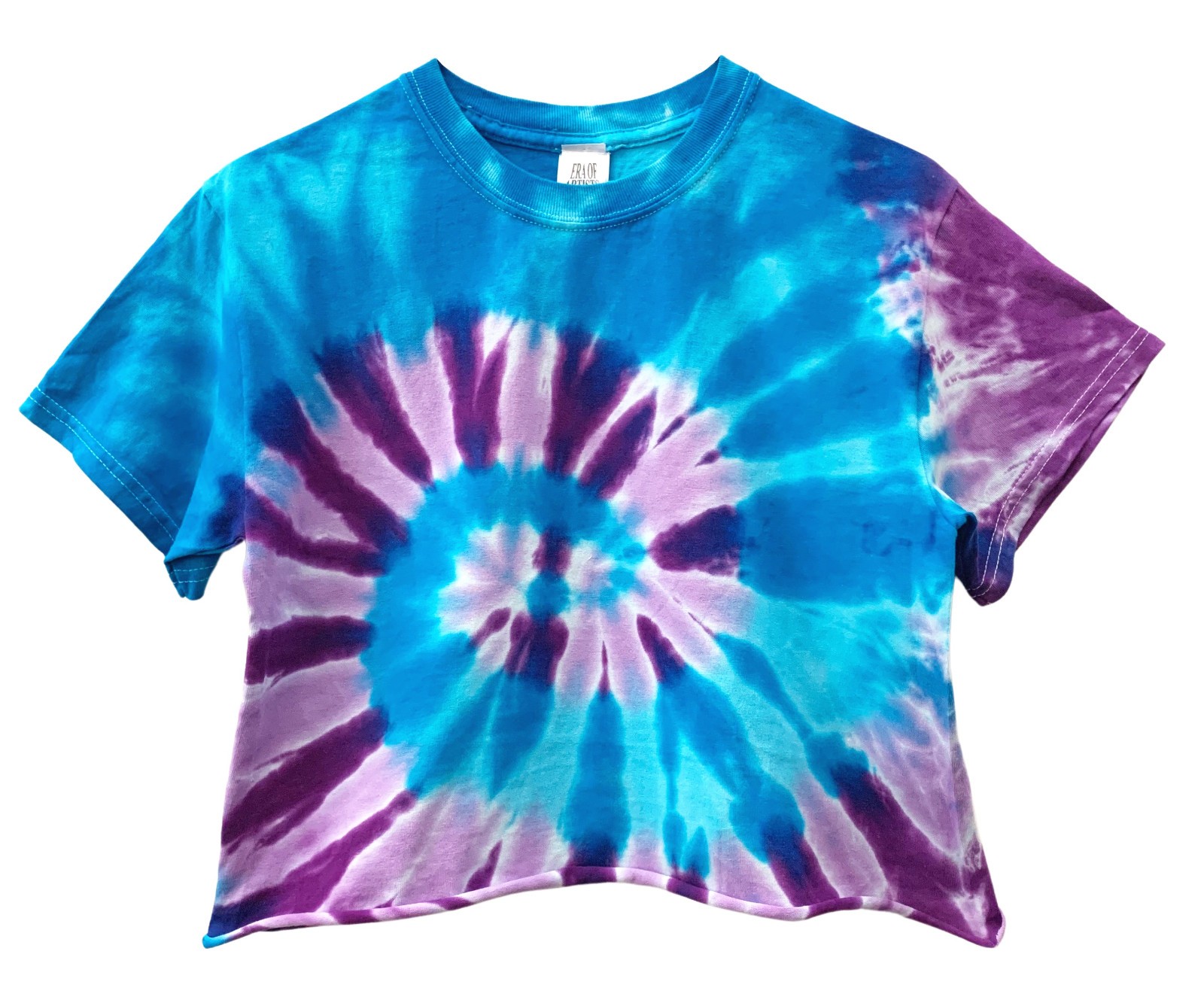 Tie Dye Unisex Cropped Tee, Hand Dyed, Raw Bottom Edge