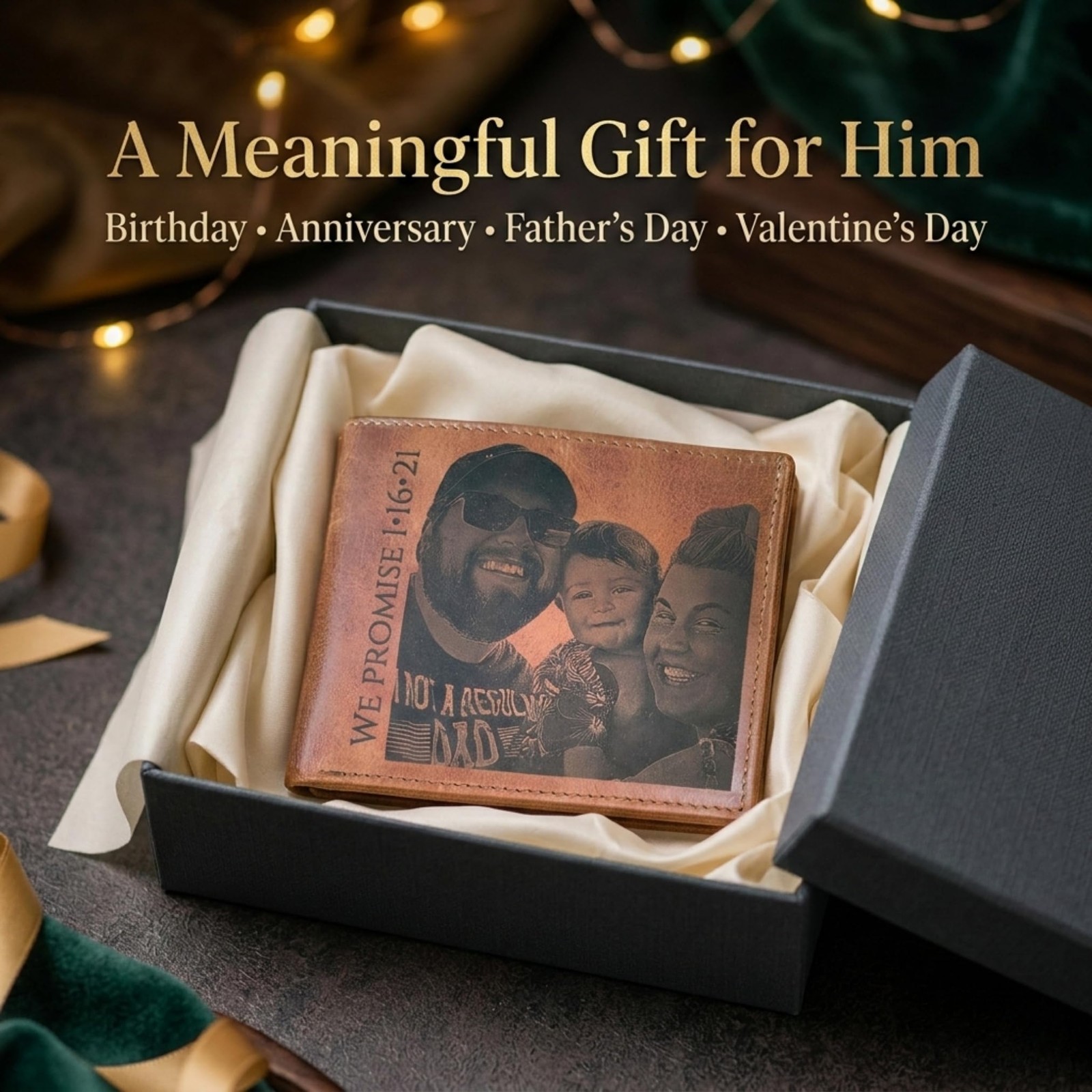 Personalized Wallet for Men Engraved with Photo – 3.5 x 4.3 inches, Brown