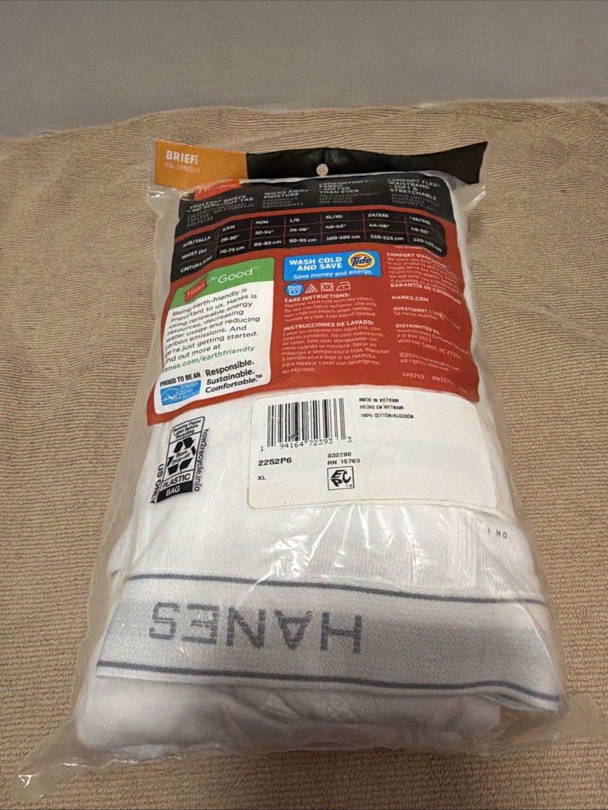 New Hanes Briefs 6-Pack Men’s White Tagless Underwear XL ComfortSoft Waistband
