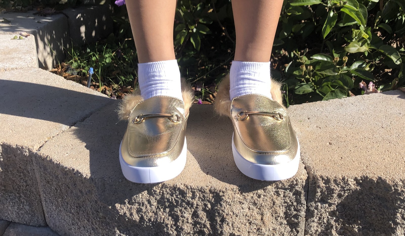 BAMBOO GRANDSLAM-39M GOLD MPU SLIP ON FAUX FUR COMFORT LOAFER SHOES ALL SIZES