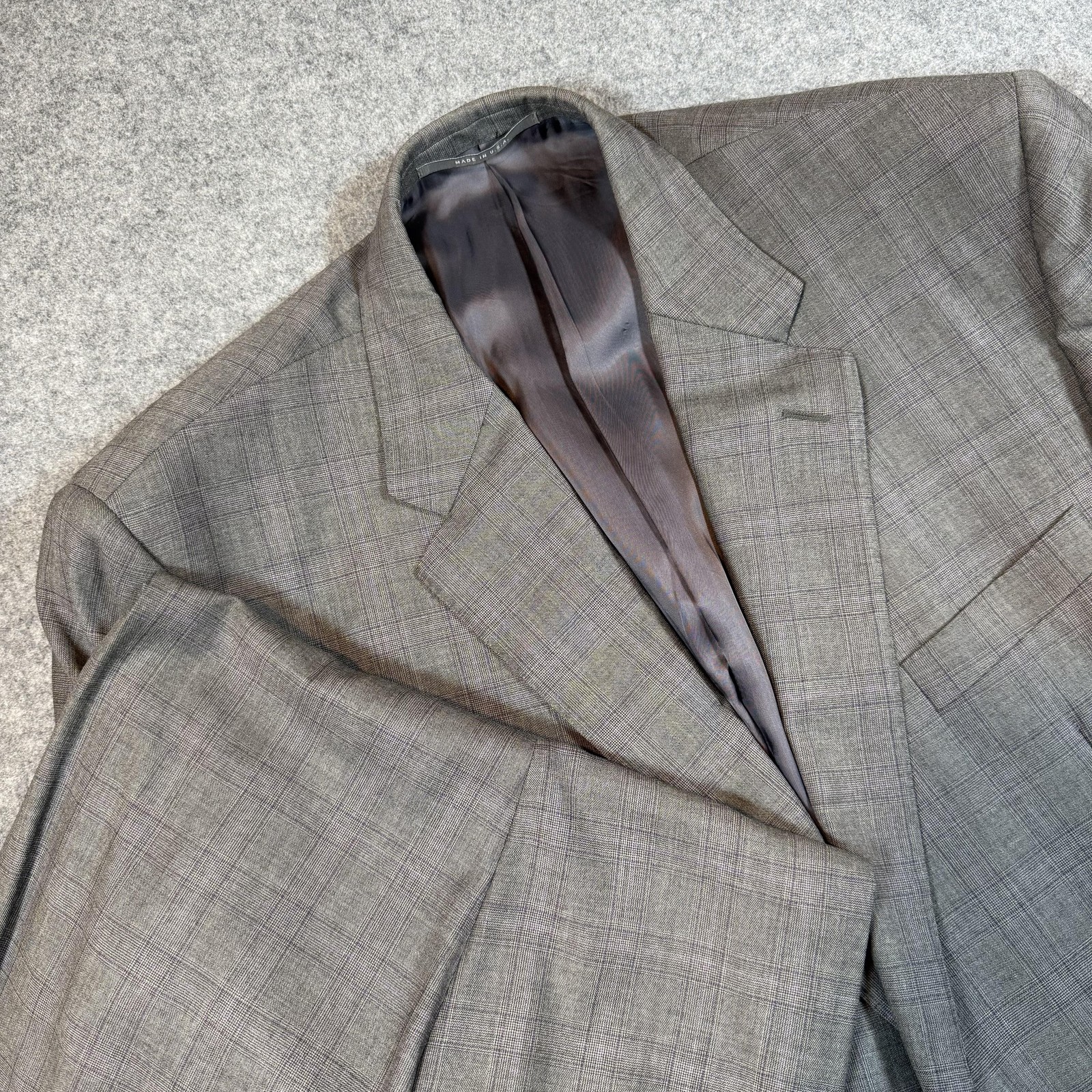 Hickey Freeman Suit Mens 48 42×26 Gray Plaid Wool Loro Piana Super 130s USA