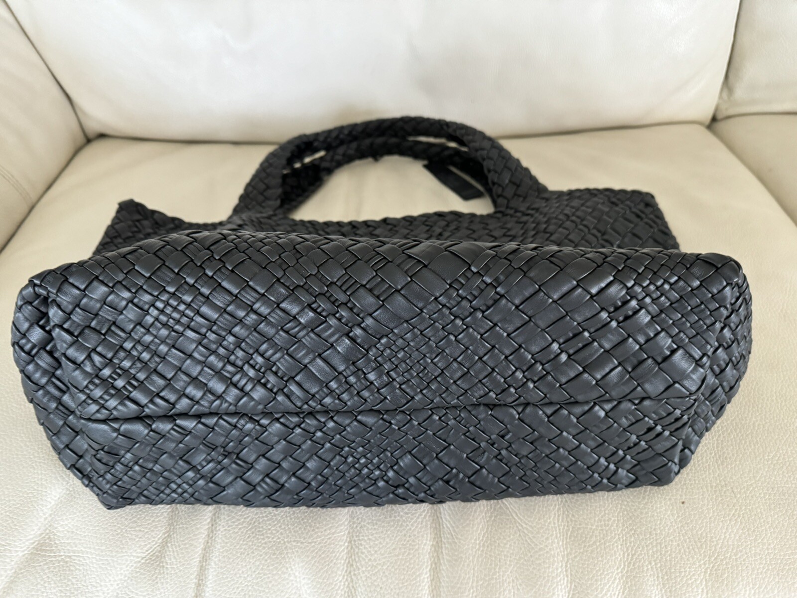 FALOR -ITALIAN Woven Soft Leather ~BLACK Tote Shoulder Bag XL NWT