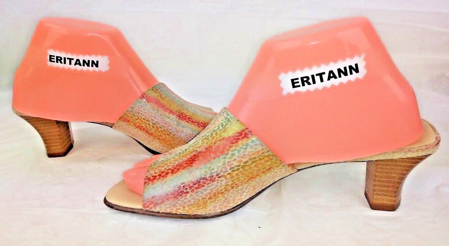 Peter Kaiser Womens 7.5 Sandals Heels Striped Textured Leather Mules Y2K 2029