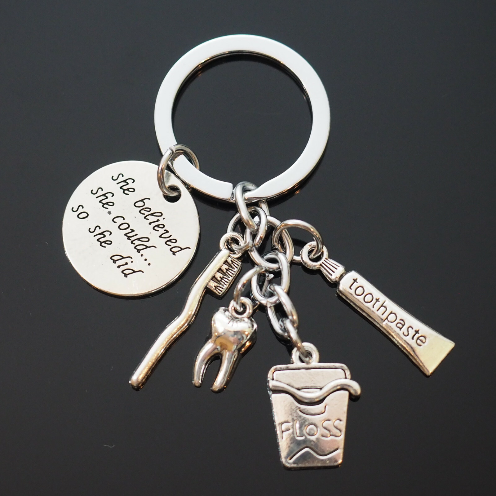 Tooth Brush Paste Floss Keychain Dentist Hygienist Student Mom Appreciation Gift