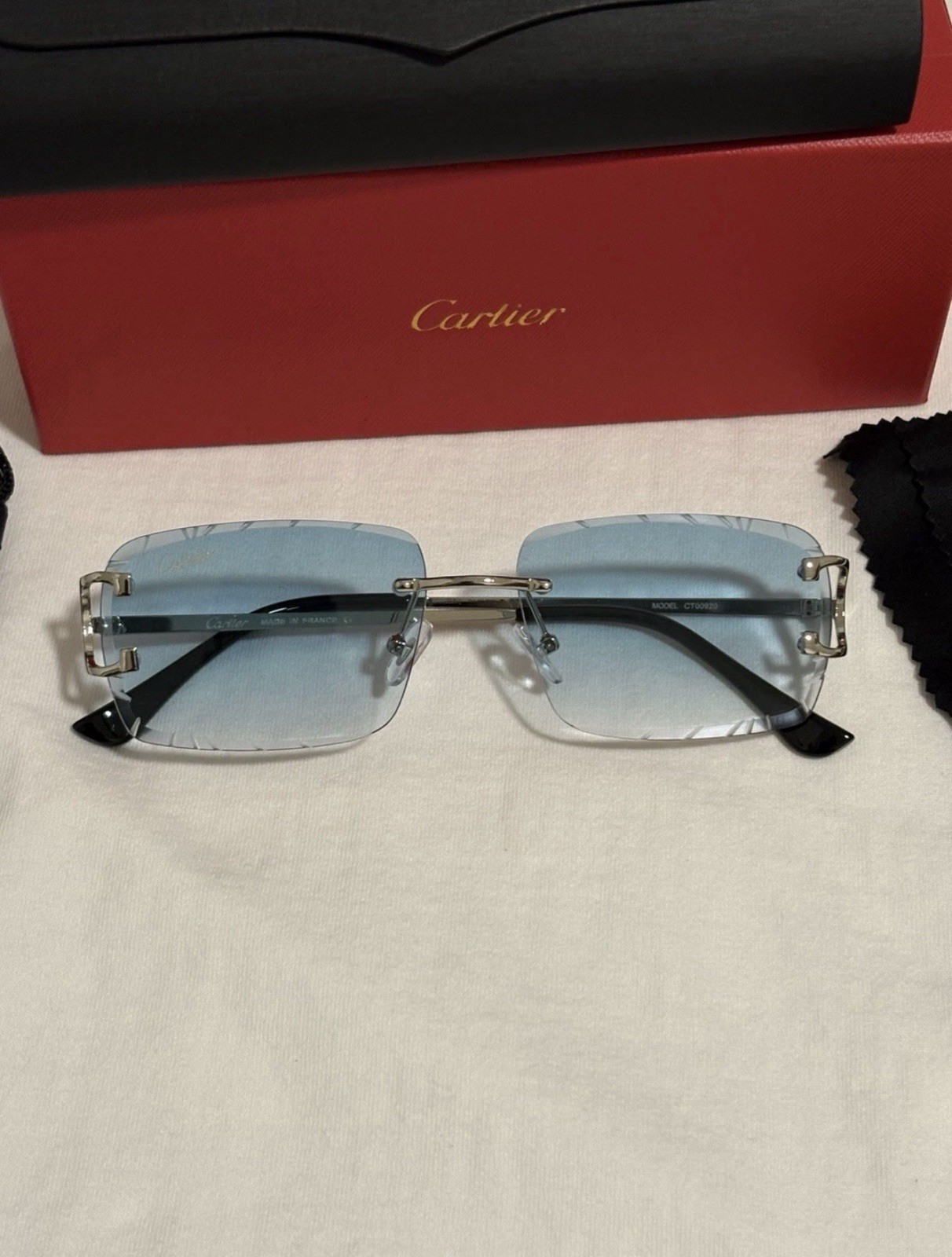 Cartier Big C Diamond Cut blue/green Fade Frameless Lens silver Frame