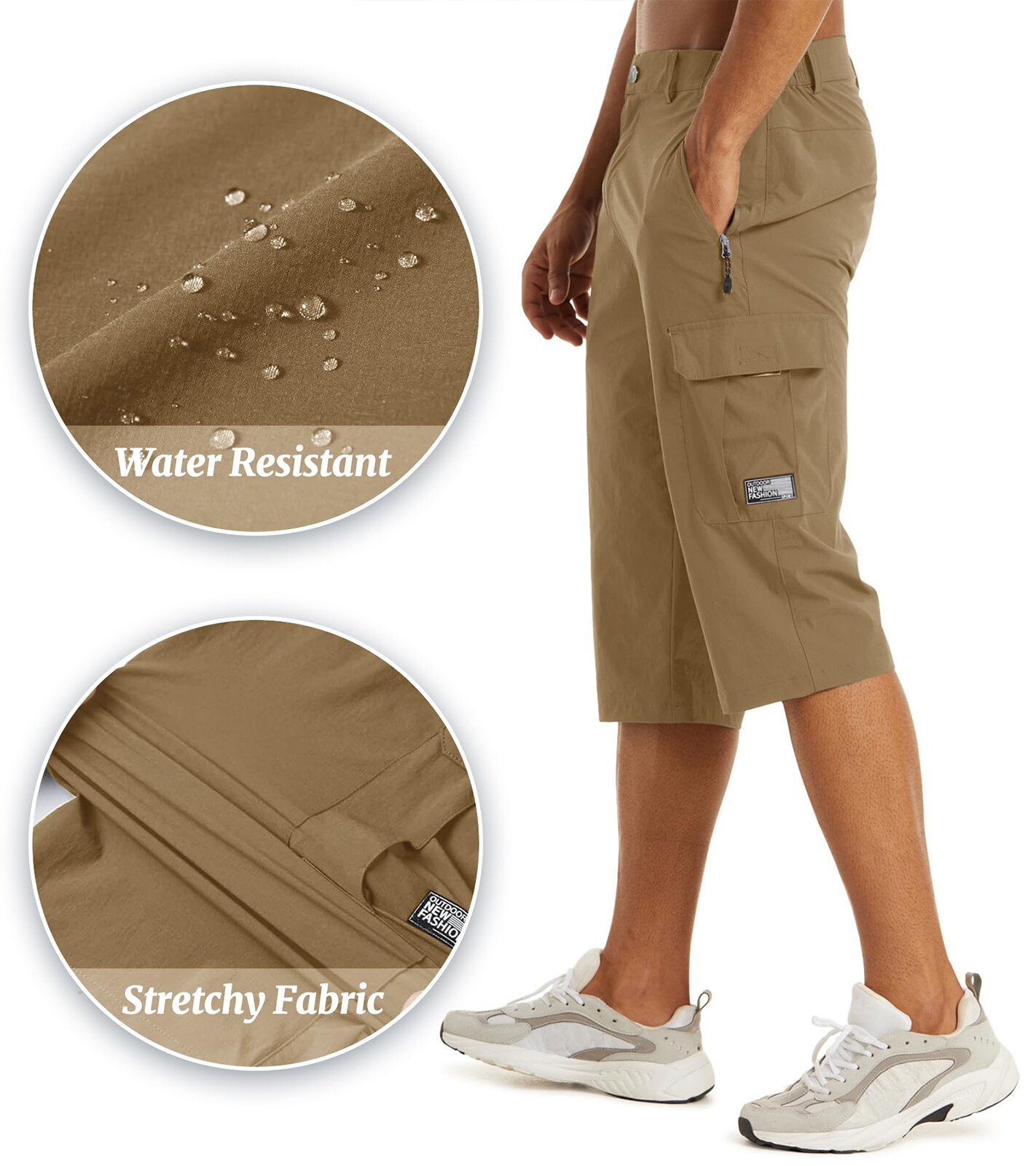 Men’s 3/4 Length Capri Pants Quick Dry Outdoor Hiking Work Below Knee Shorts US