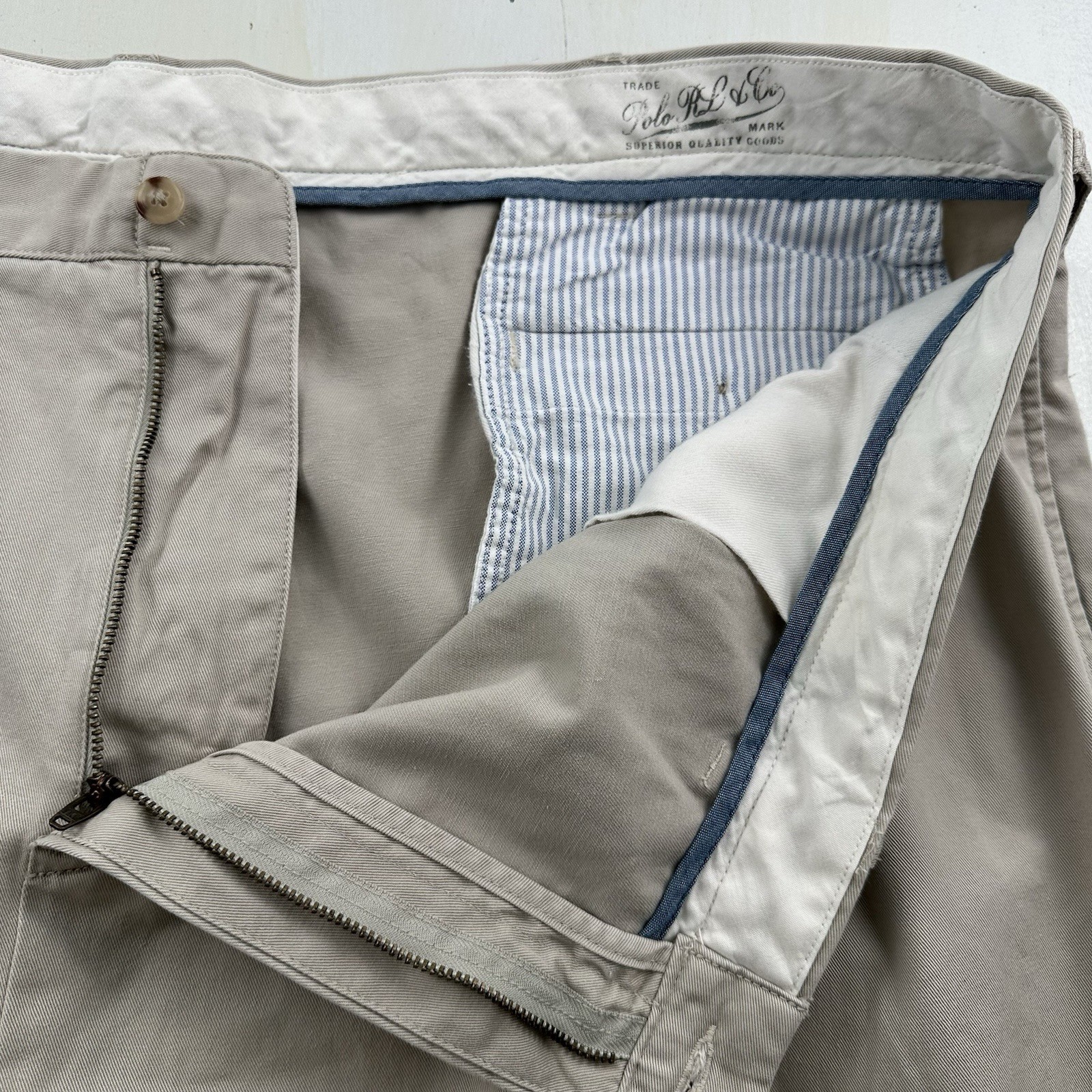 Polo Ralph Lauren Pleated Chino Pants Men 49×30 Tag 50B Big Tan Oatmeal Classic