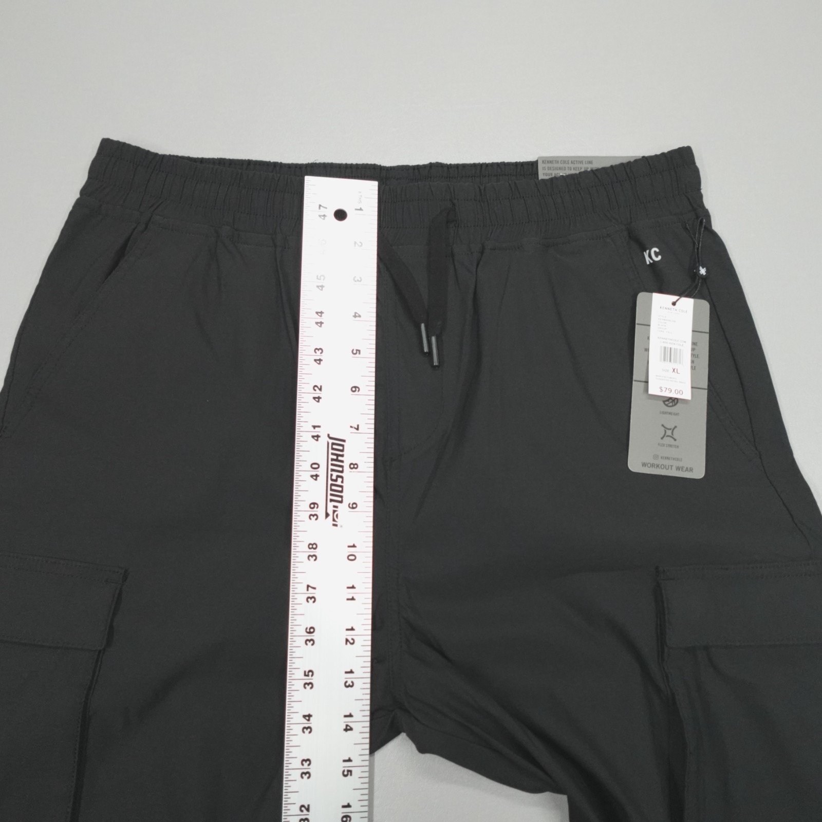 Kenneth Cole Performance Tech Jogger Cargo Tapered Woven Nylon Stretch Black