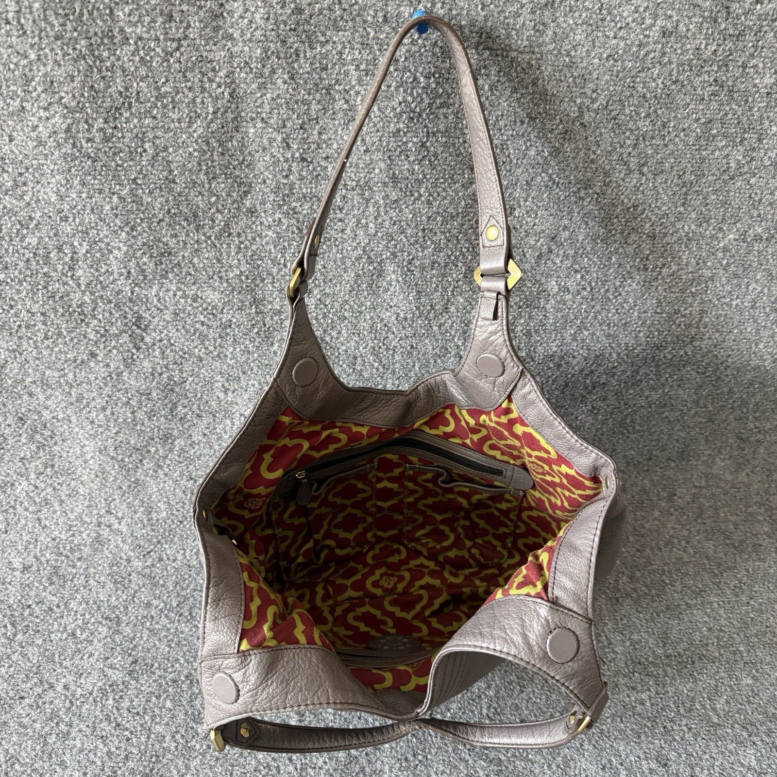 orYANY Tracy Gray Crescent Shoulder Bag Zip Closure Gold-Tone Hardware Geometric