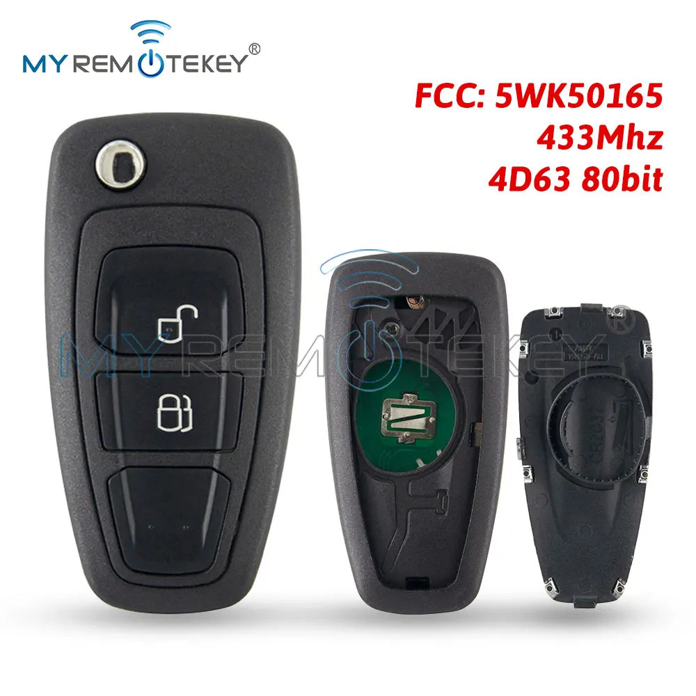 5WK50165 Flip Key 2 Button 433mhz FSK 4D63 80bit Chip HU101 Blade for Ford Range