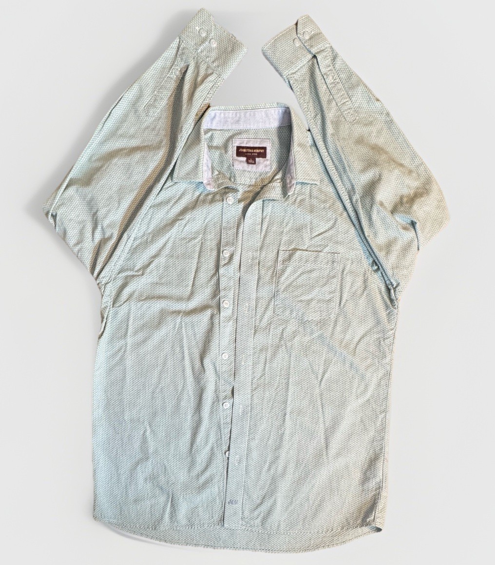 (L) JOHNSTON & MURPHY Beautifully Made Tightly Woven Long Sleeve Button Down