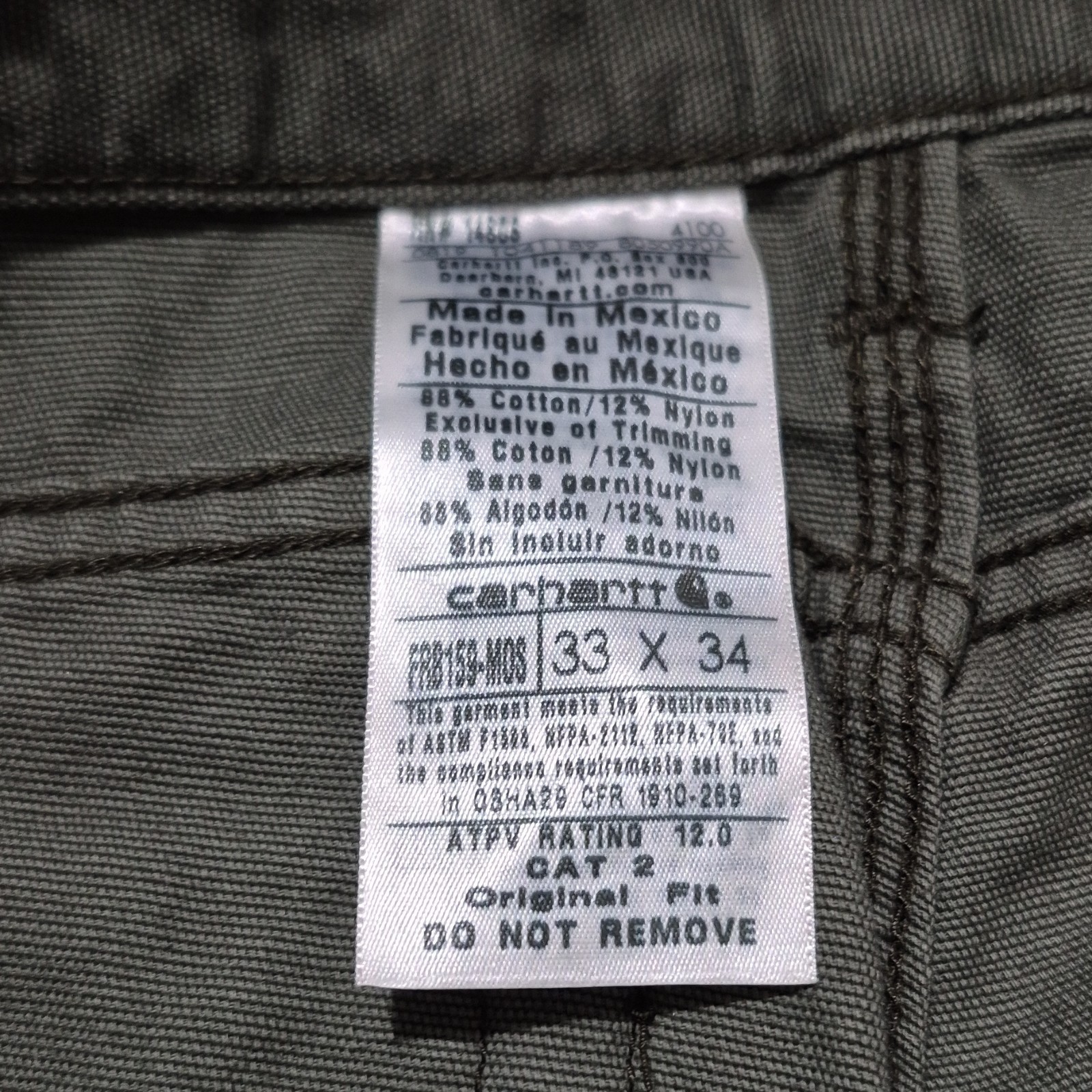 Carhartt FRB159-MOS Flame Resistant Moss Work Pants 33×34 88% Cotton