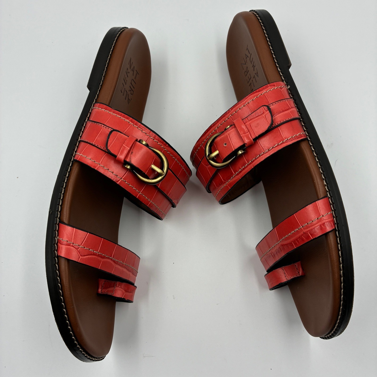 Naturalizer Karlie 9M Mango Spice Croc Leather Slides Toe Loop Sandals Women’s