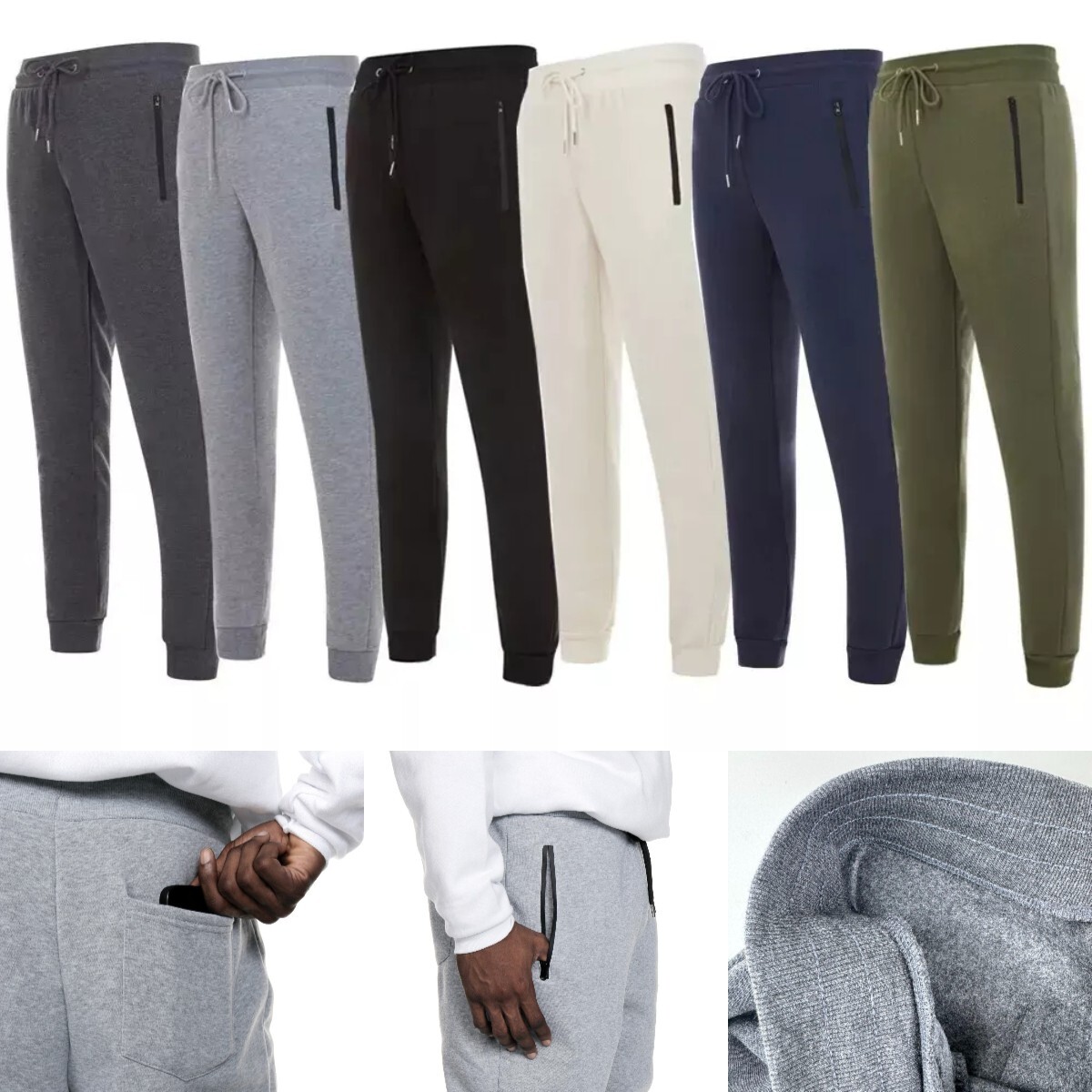 Men’s Fleece Lined Slim Fit Casual Tech Jogger Sweatpants W Zipper Pockets S-3XL
