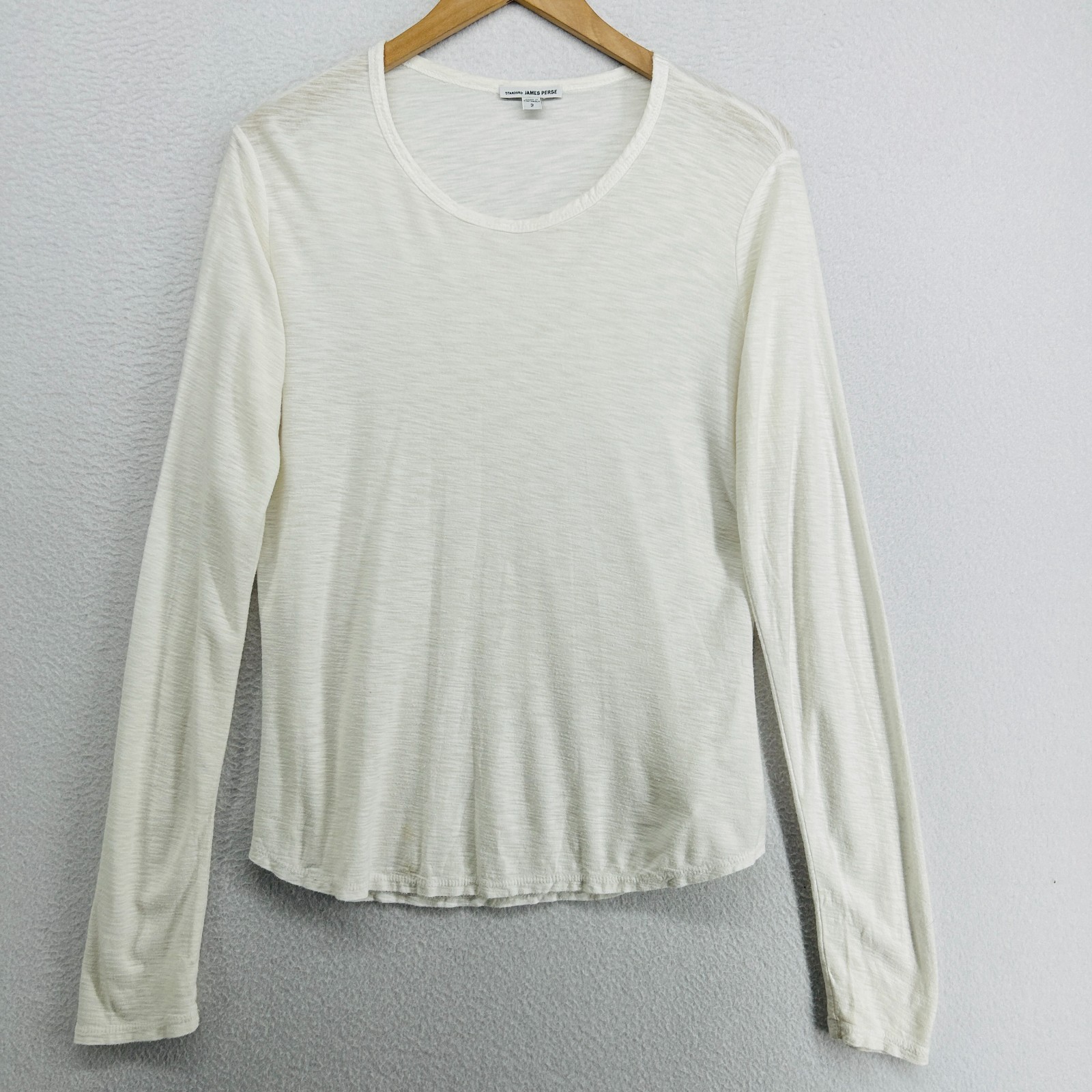 JAMES PERSE Shirt Womens 2 Slub Jersey Scoop Neck Long Sleeve Cotton Modal White