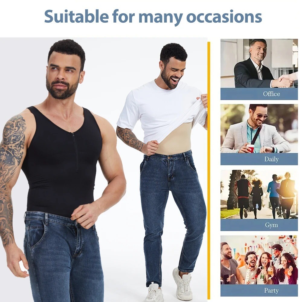 Men Bodysuits Shapewear for Tummy Control Compression Shirts Full Body Shaper US