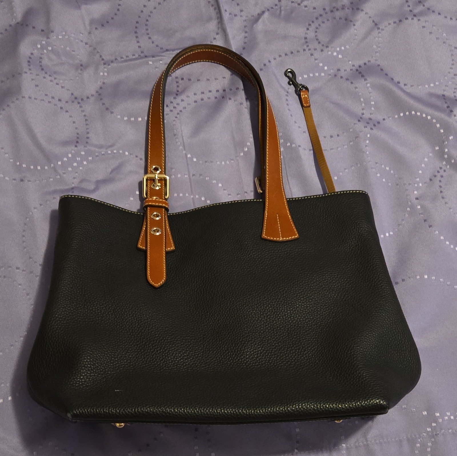 Dooney & Bourke Large Black Tote Zip Top Brown Double Handles Gold Hardware