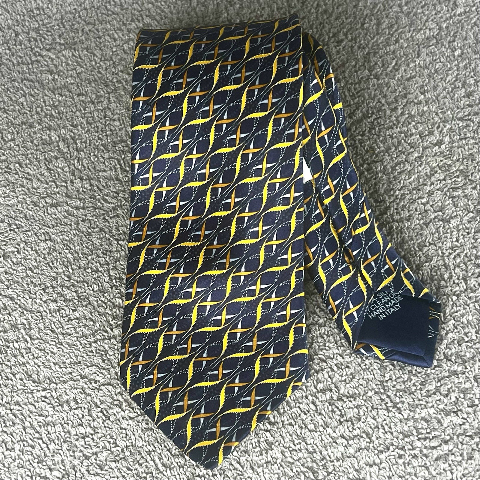 Italo Ferretti Italy Maus & Hoffman Navy, Blue, Gold, Copper Silk Tie 64” Long