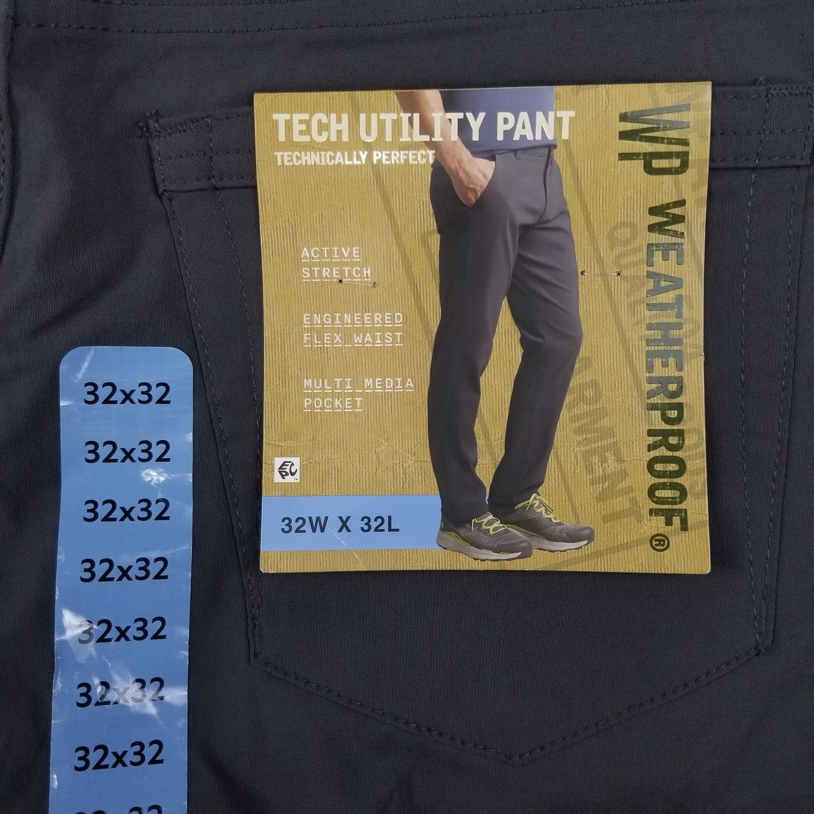 Weatherproof WP Mens 32X32 Charcoal Classic Fit Active Stretch Tech Utility Pant
