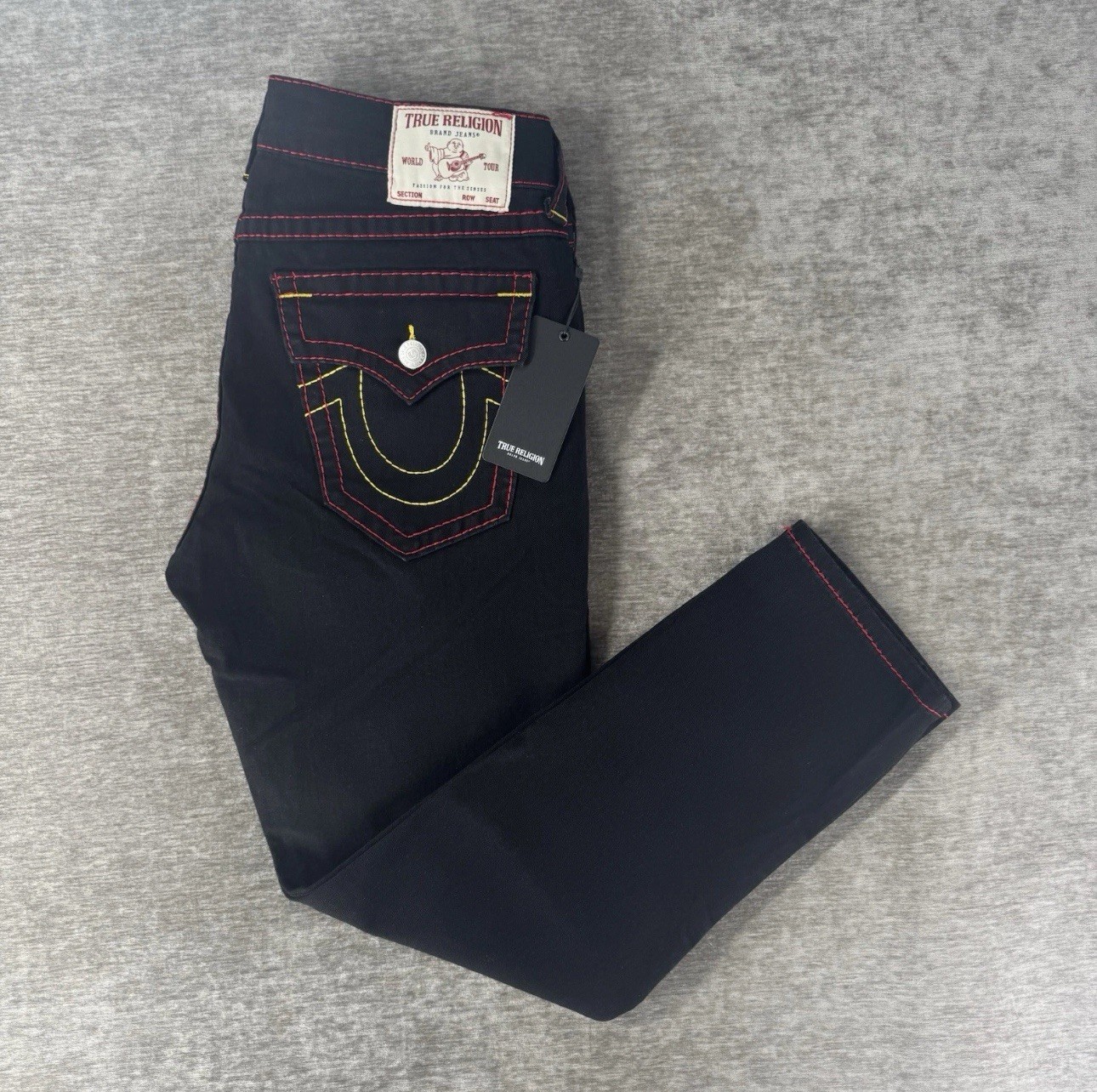 True Religion Geno Big T Flap Relaxed Slim Jeans Men’s 36×32 Black Rinse NWT