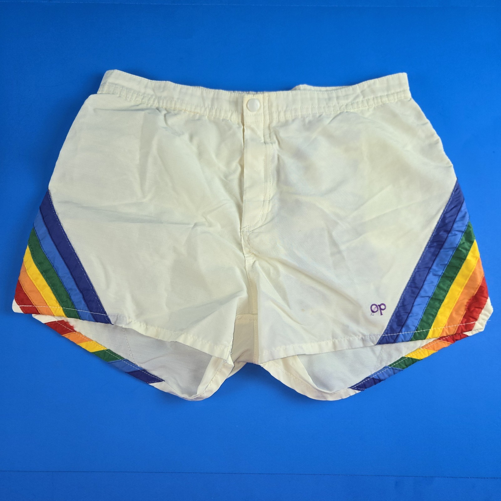 VTG Ocean Pacific OP Shorts 80’s WHITE with Rainbow Stripes
