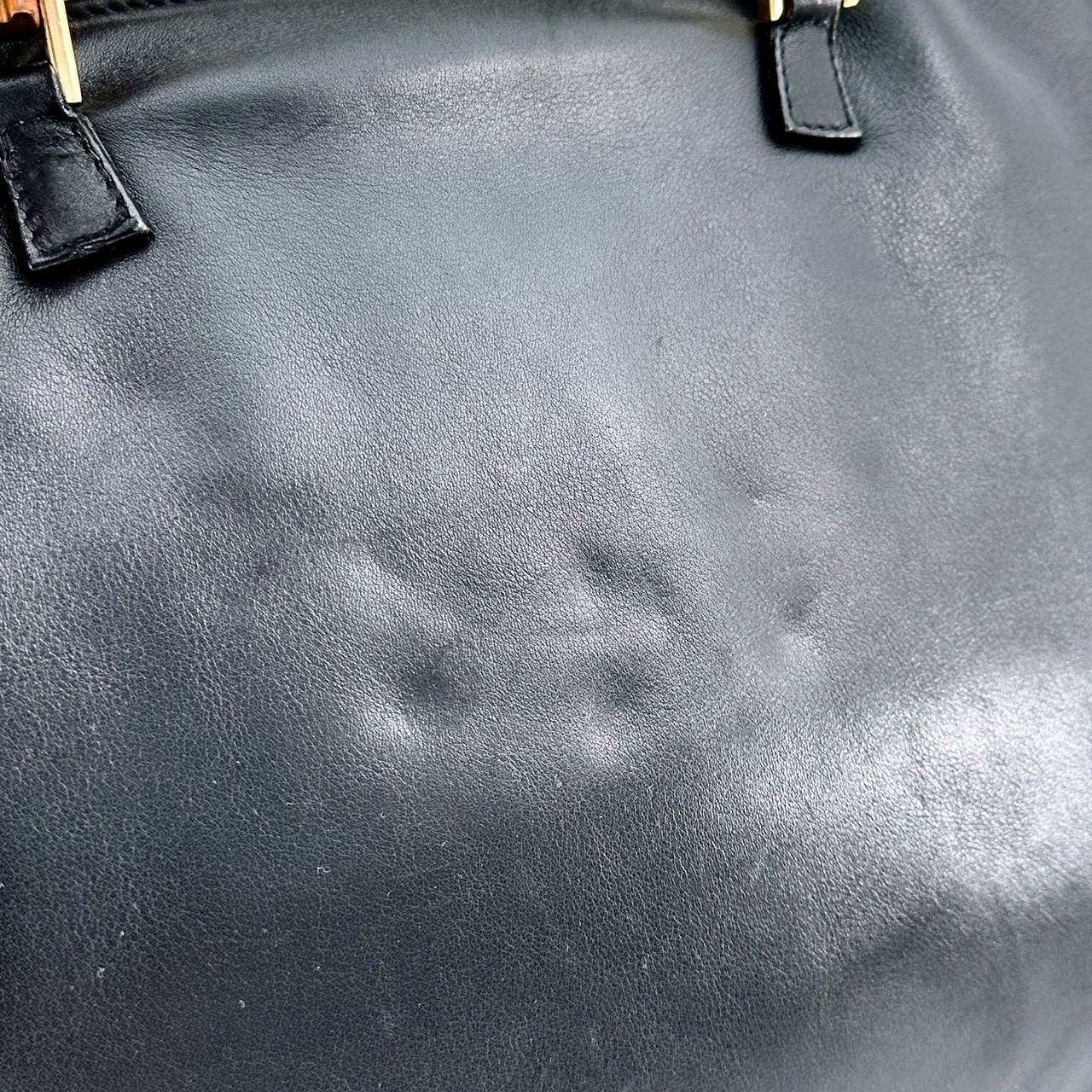 Vintage Gucci Bamboo Tote Bag Shoulder Bag Black Leather Authentic