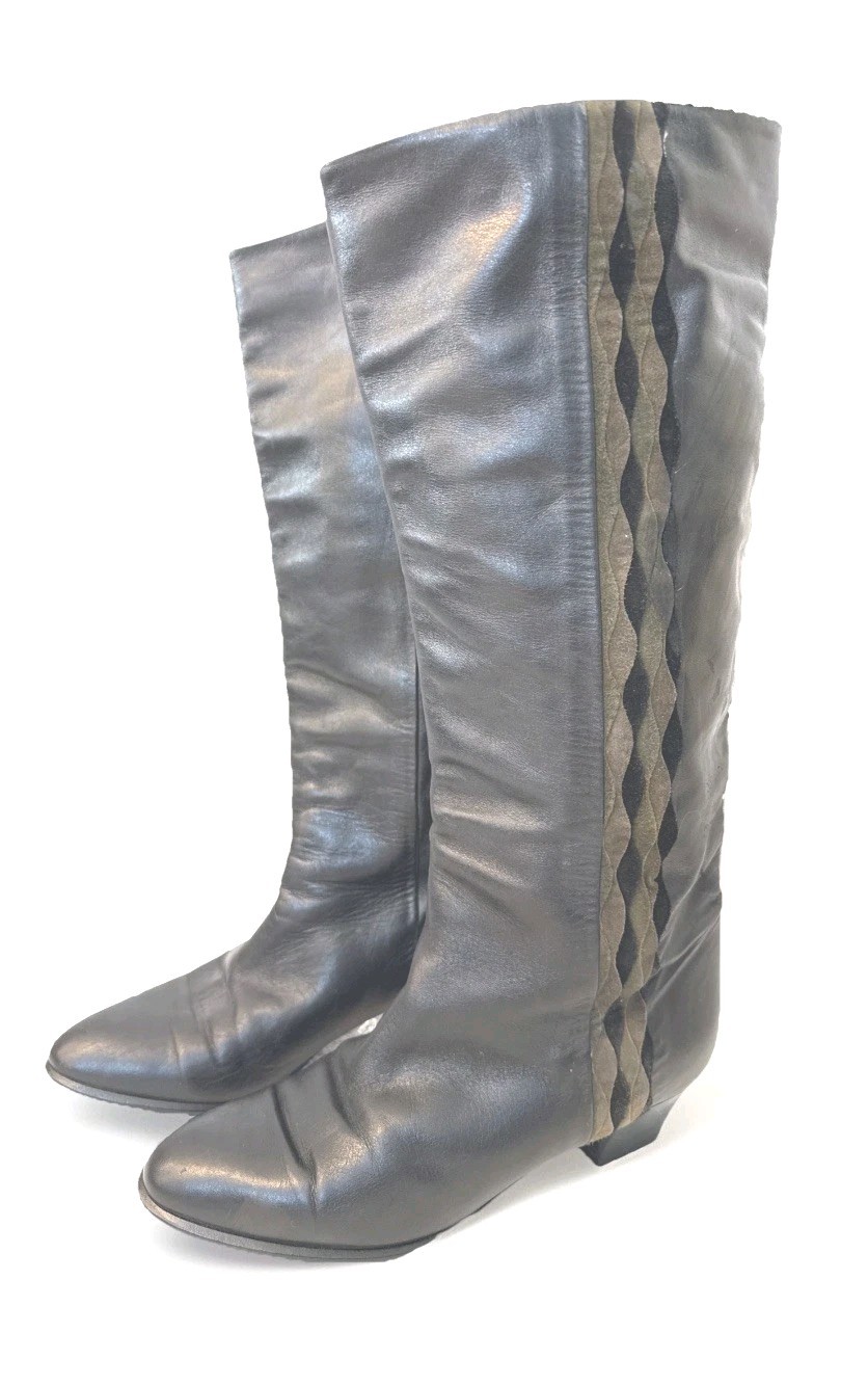 Madeleine Womens Black Leather Vibram Boots Size 7.5 Made In Italy